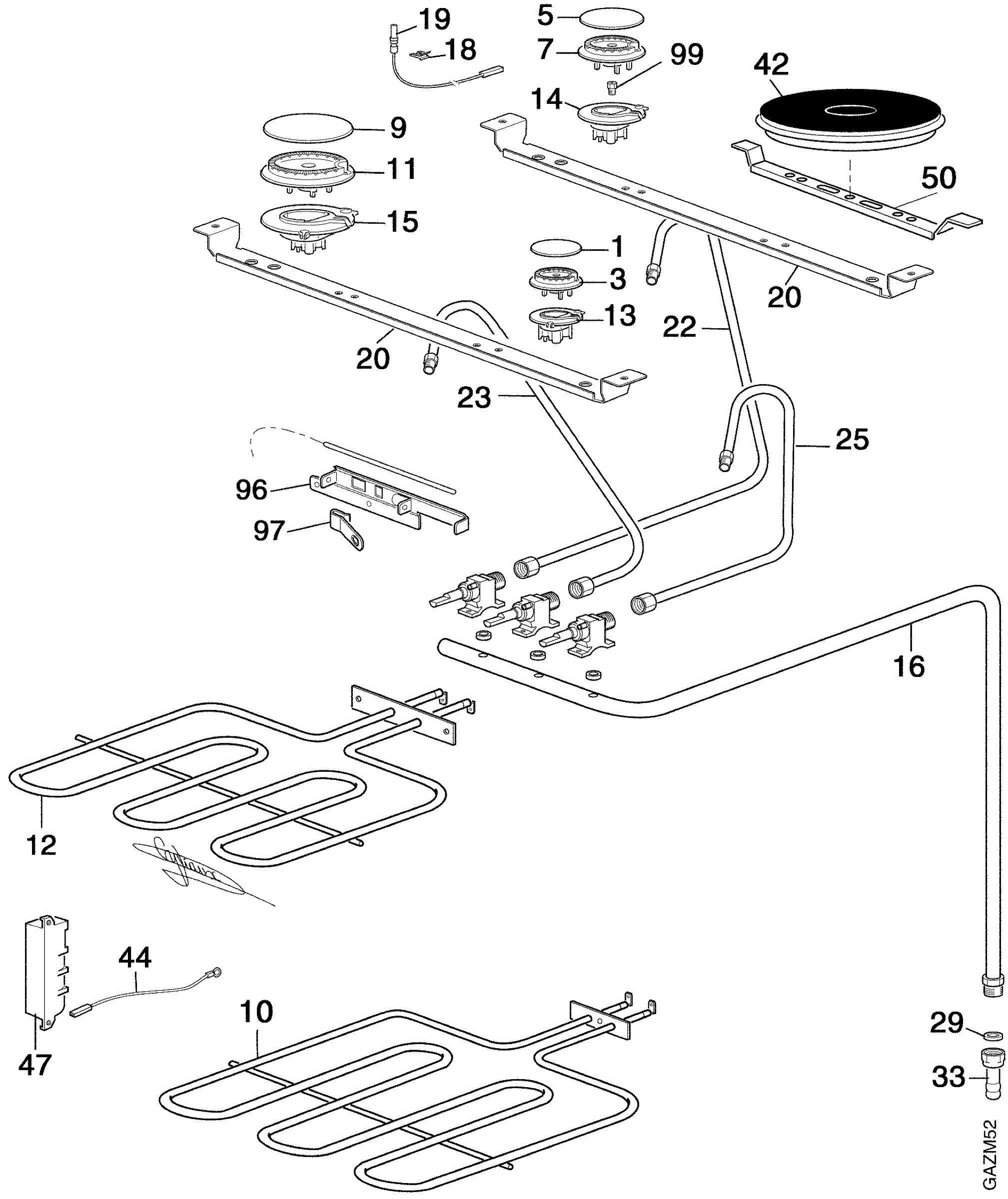 Oven and Top functional parts