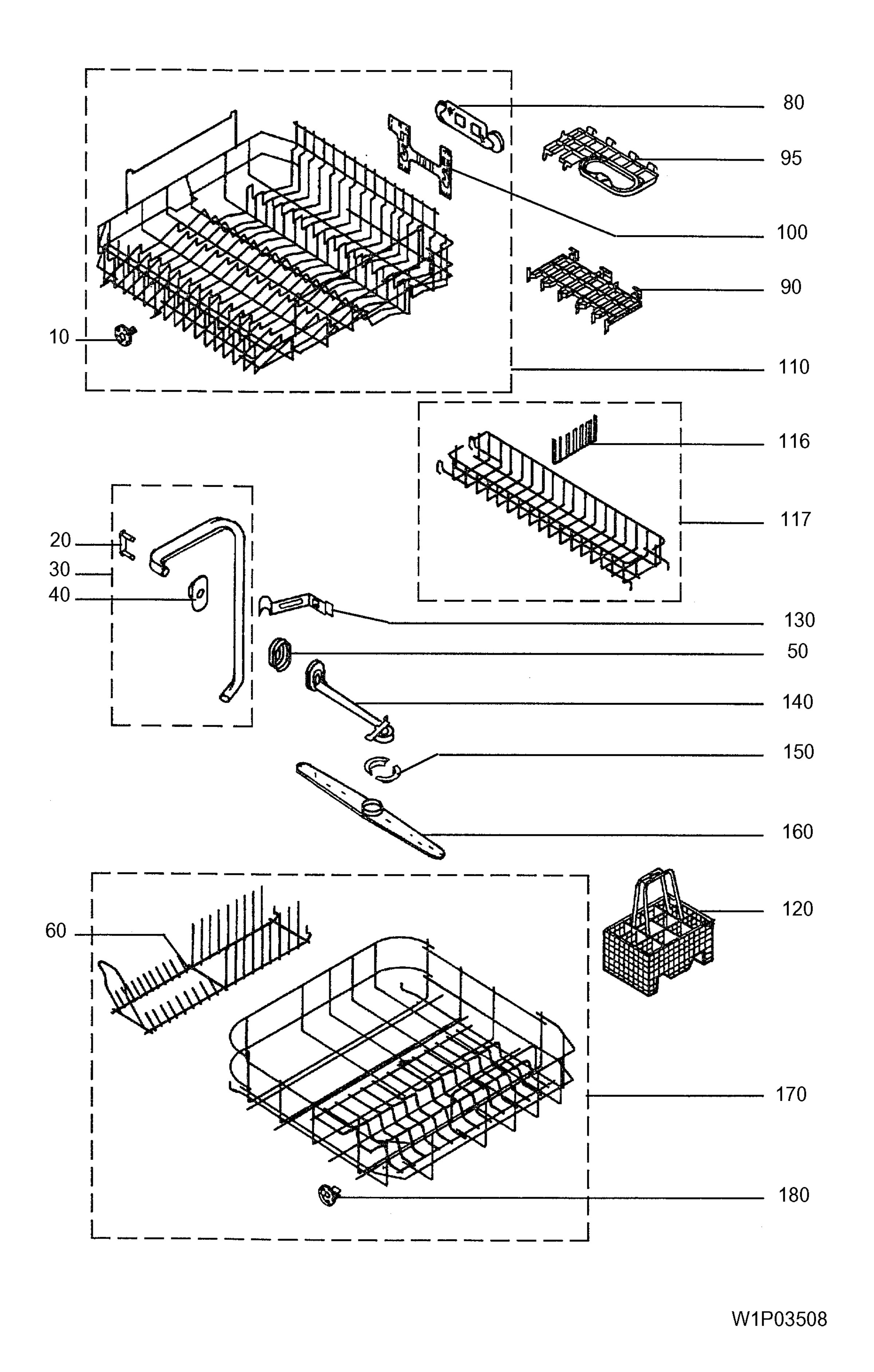 W10 Baskets, spray arm, DGN
