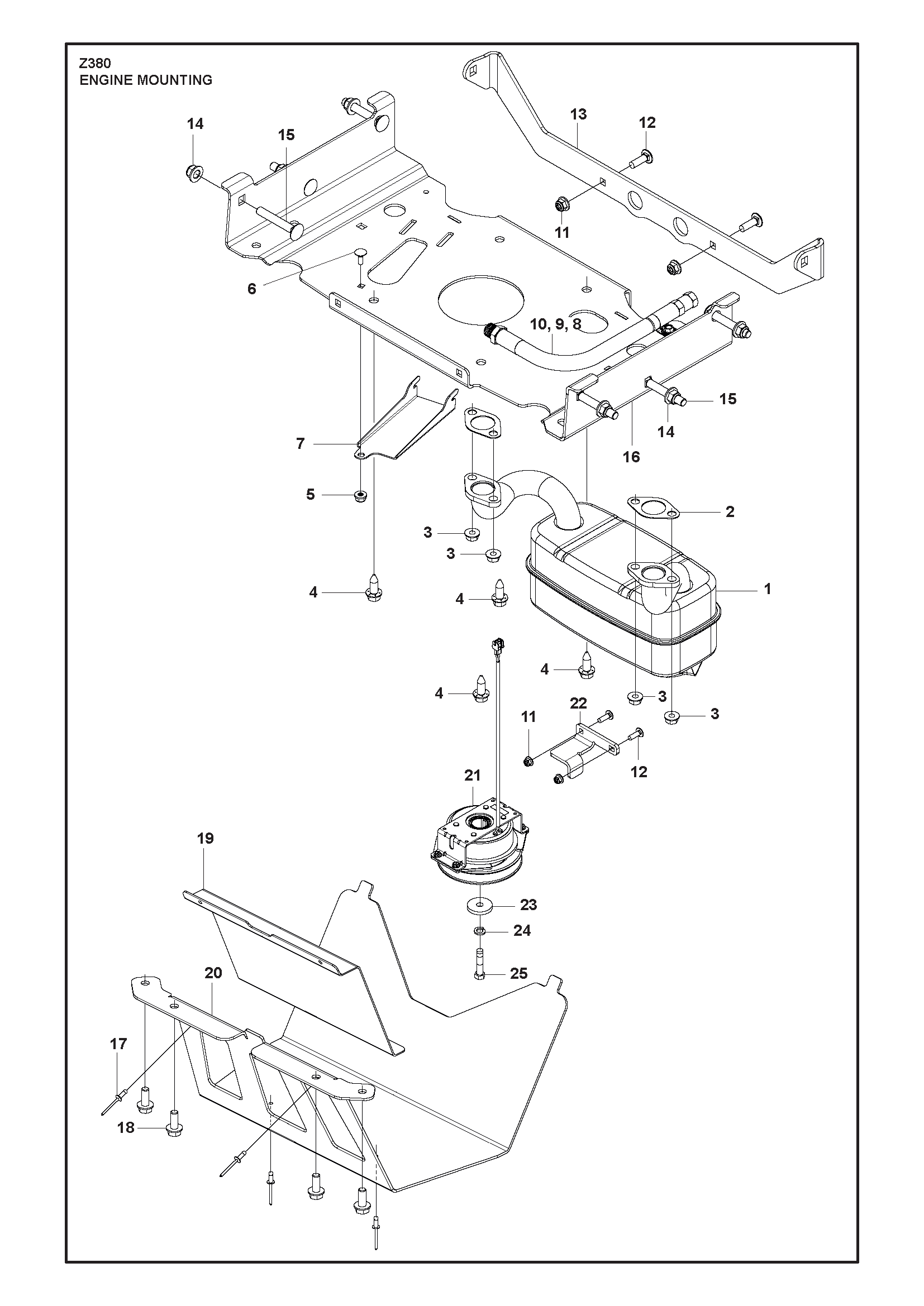 ENGINE MOUNTING, GUARDS & MUFFLER