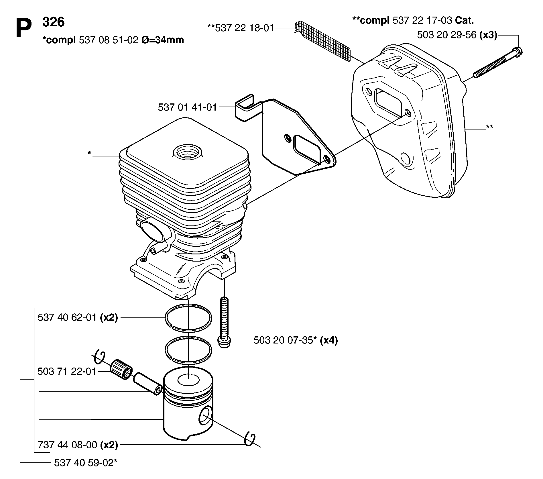 CYLINDER, PISTON & MUFFLER