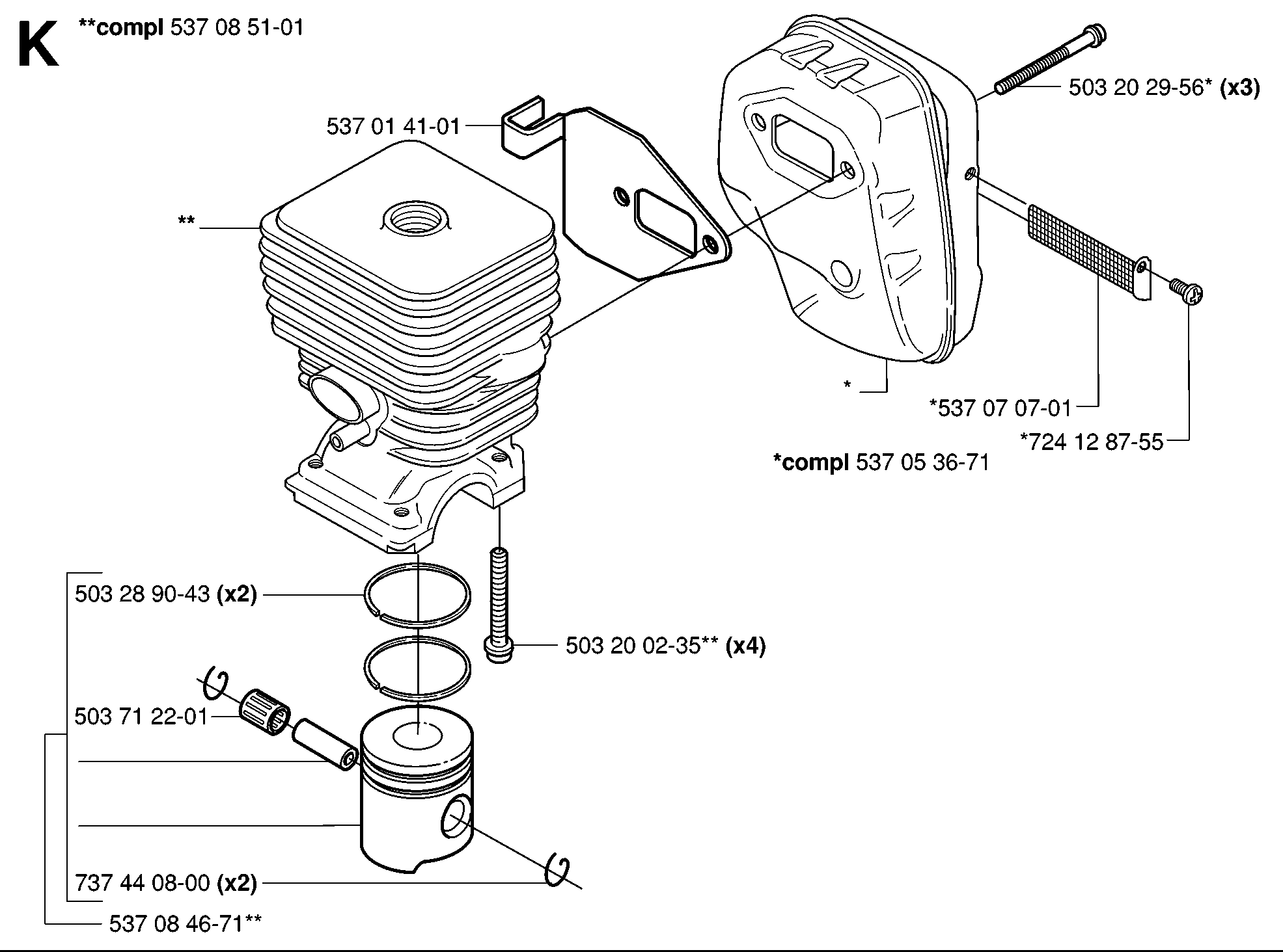 CYLINDER, PISTON & MUFFLER
