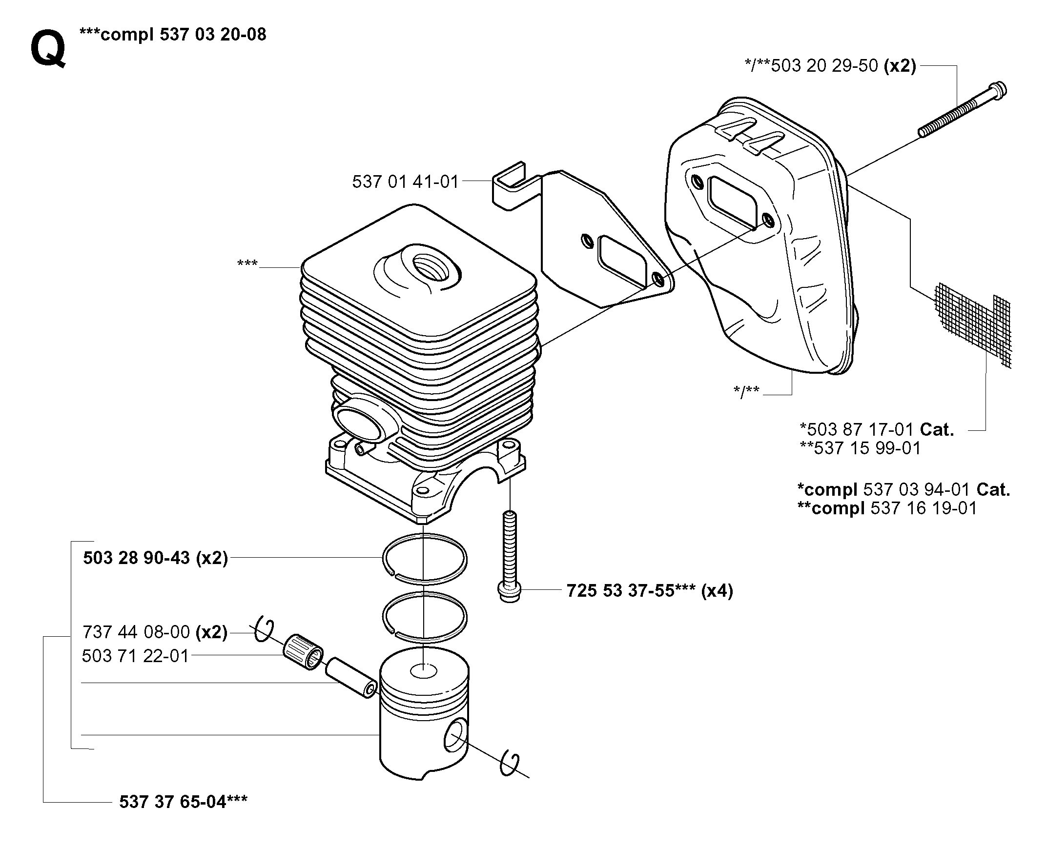 CYLINDER, PISTON & MUFFLER