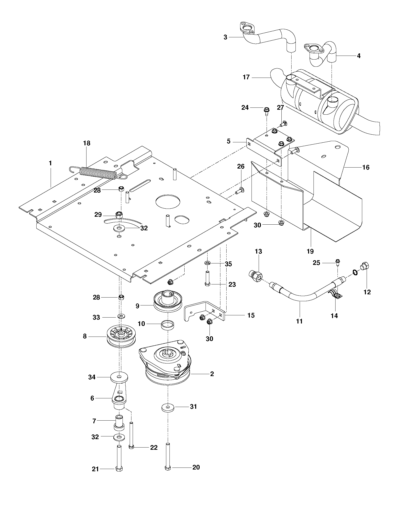 ENGINE MOUNTING, GUARDS & MUFFLER