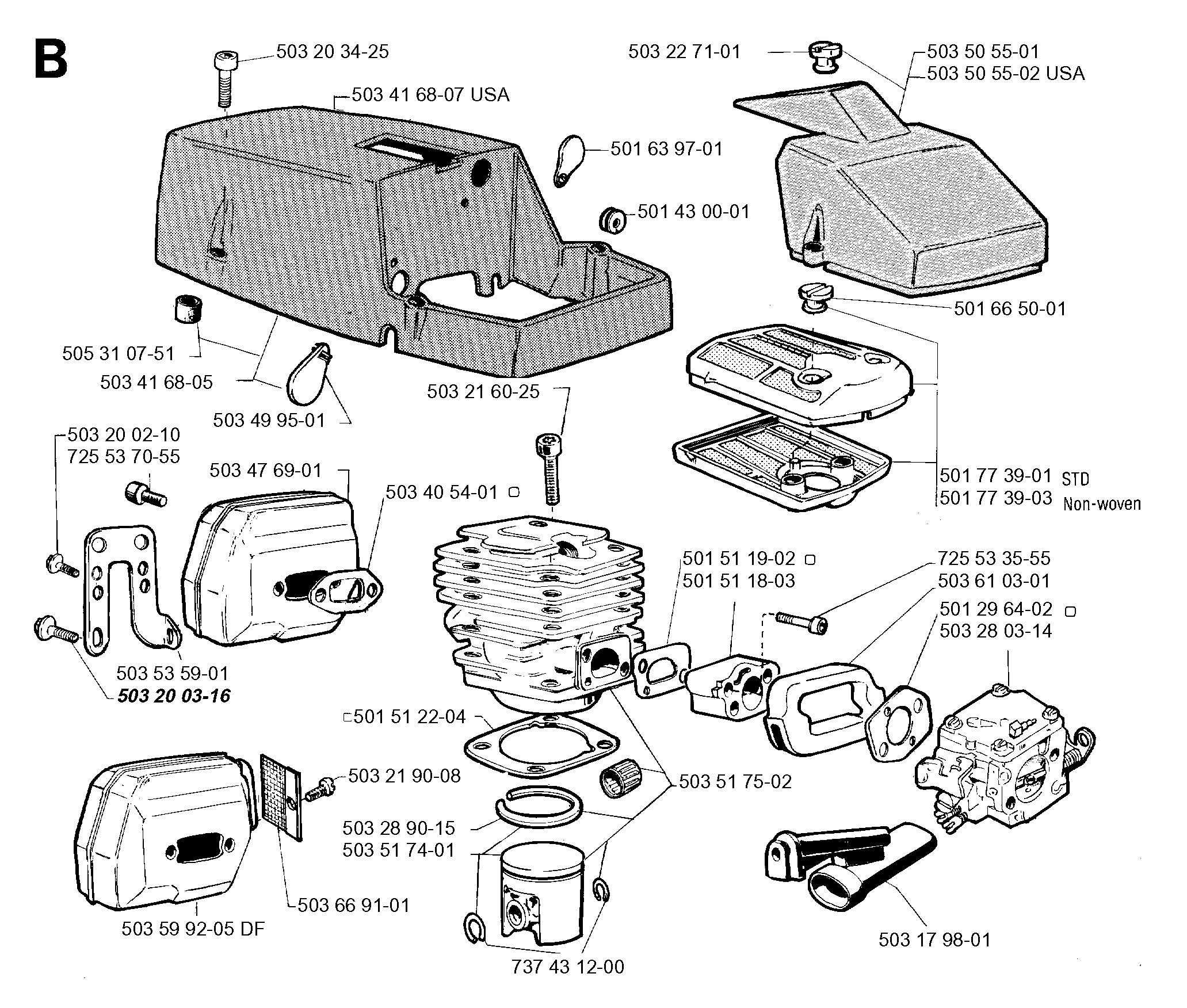 CYLINDER, PISTON & MUFFLER