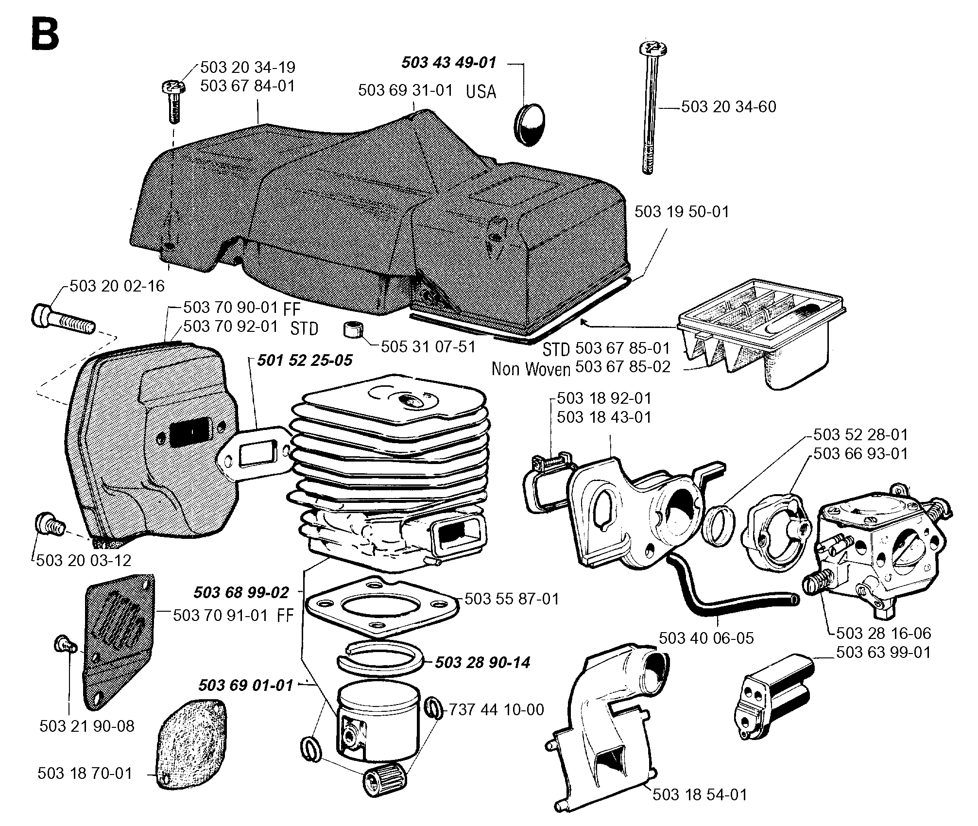 CYLINDER, PISTON & MUFFLER