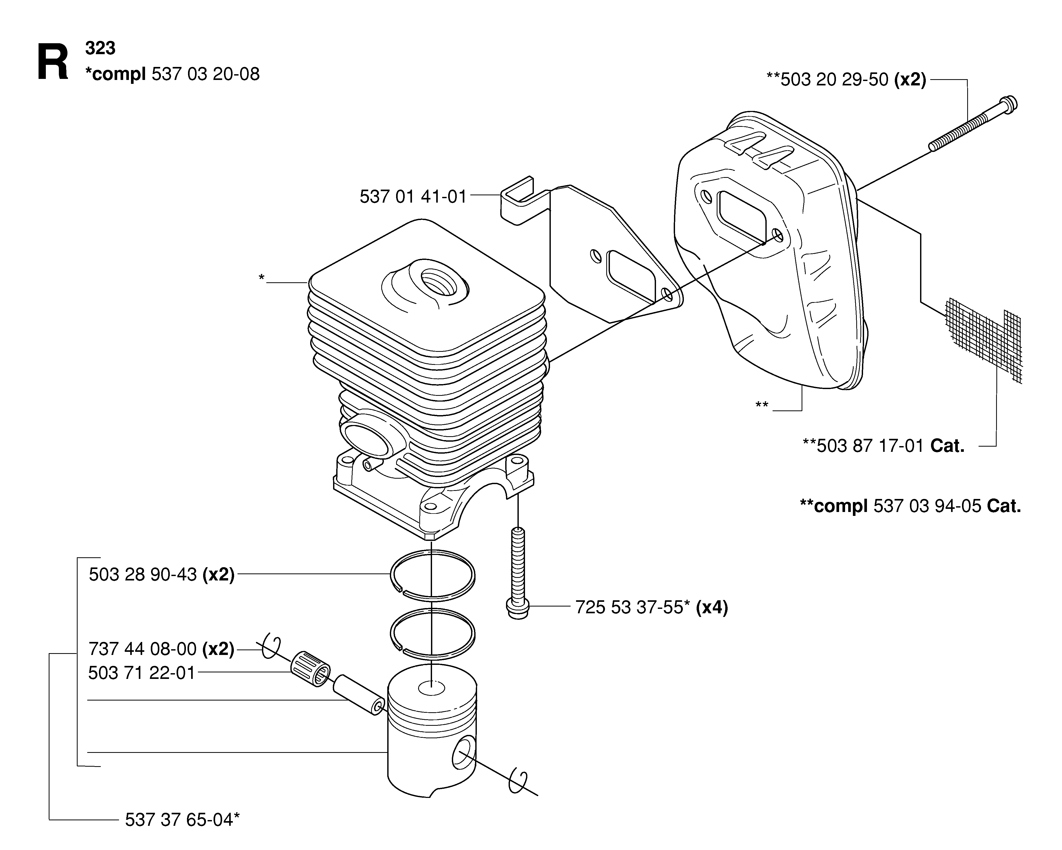 CYLINDER, PISTON & MUFFLER