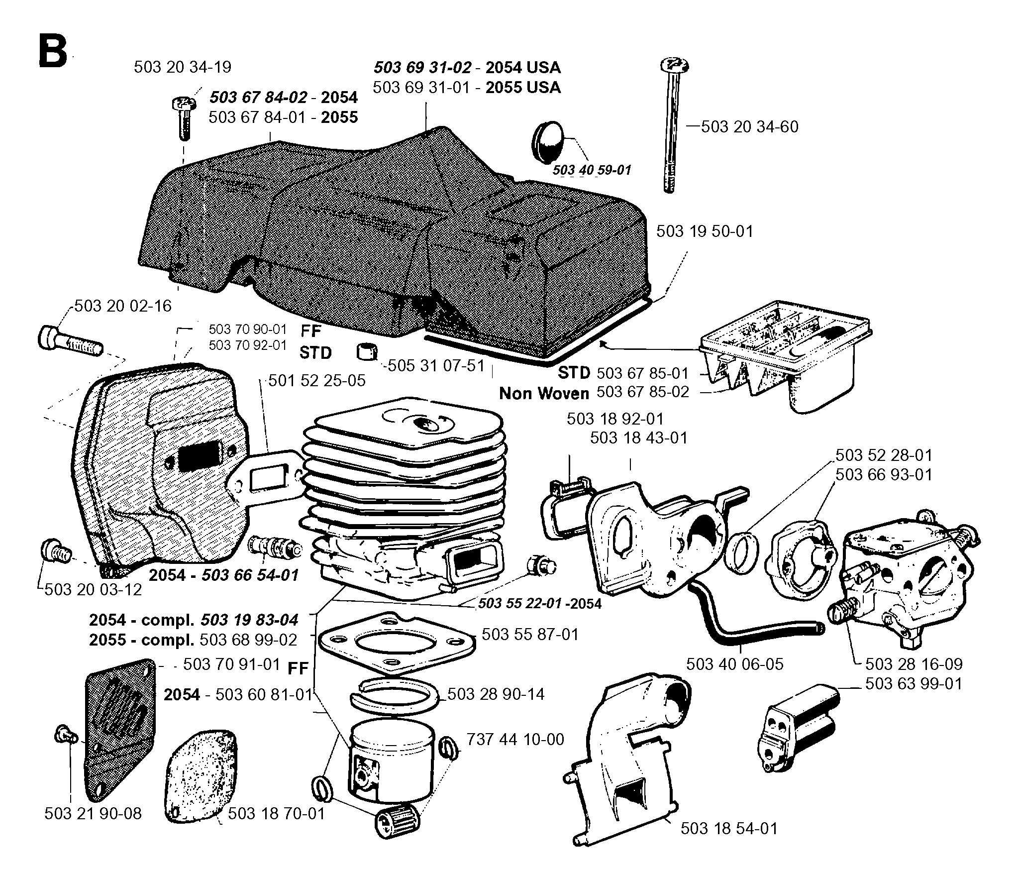 CYLINDER, PISTON & MUFFLER