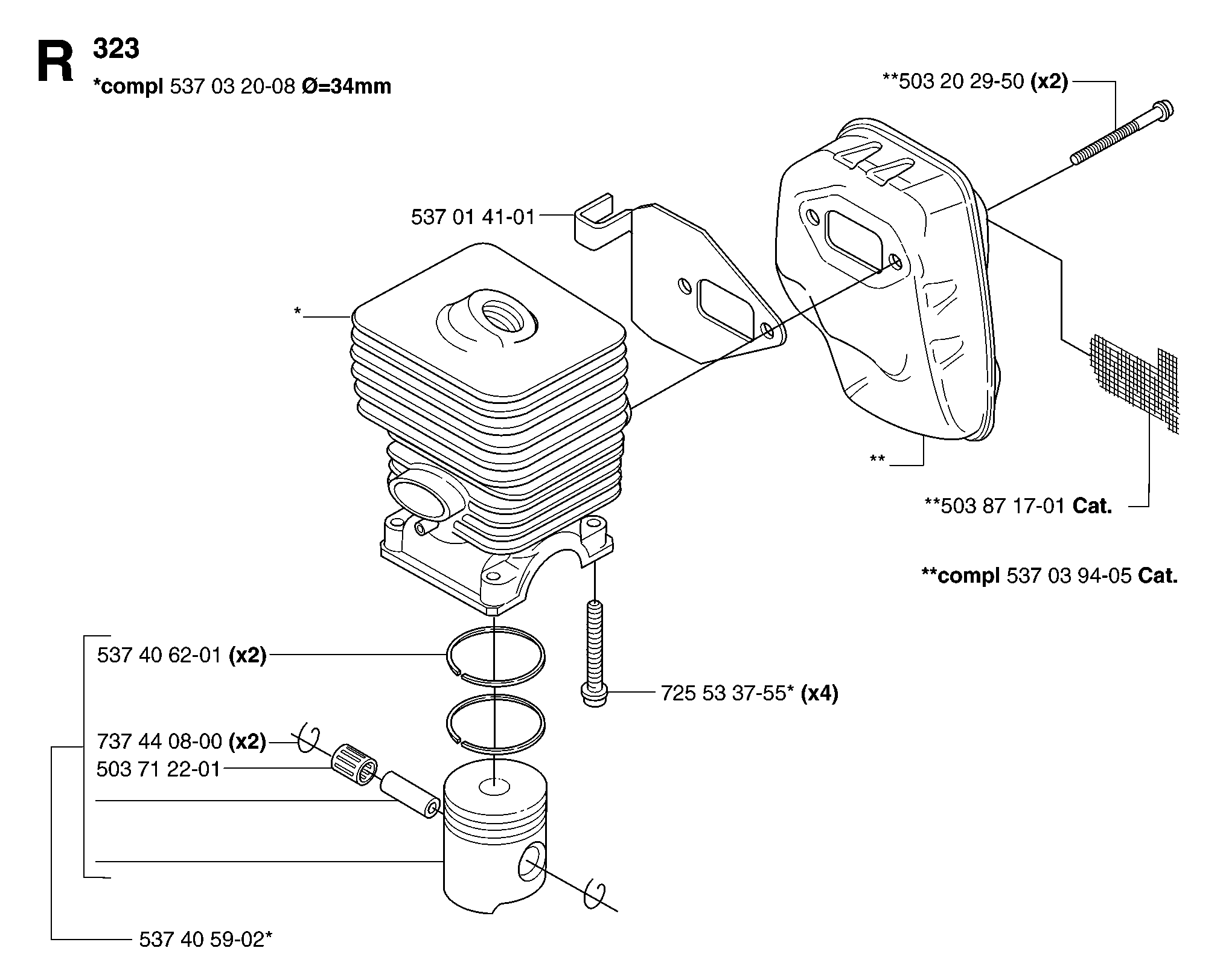 CYLINDER, PISTON & MUFFLER