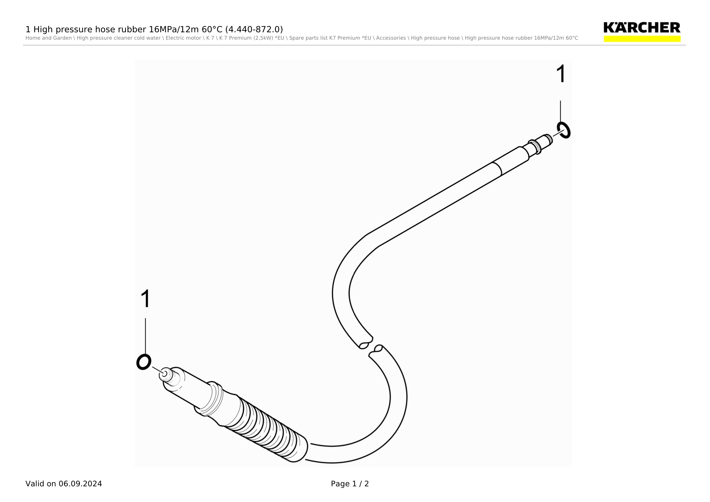 1 High pressure hose rubber 16MPa/12m 60°C (4.440-872.0)