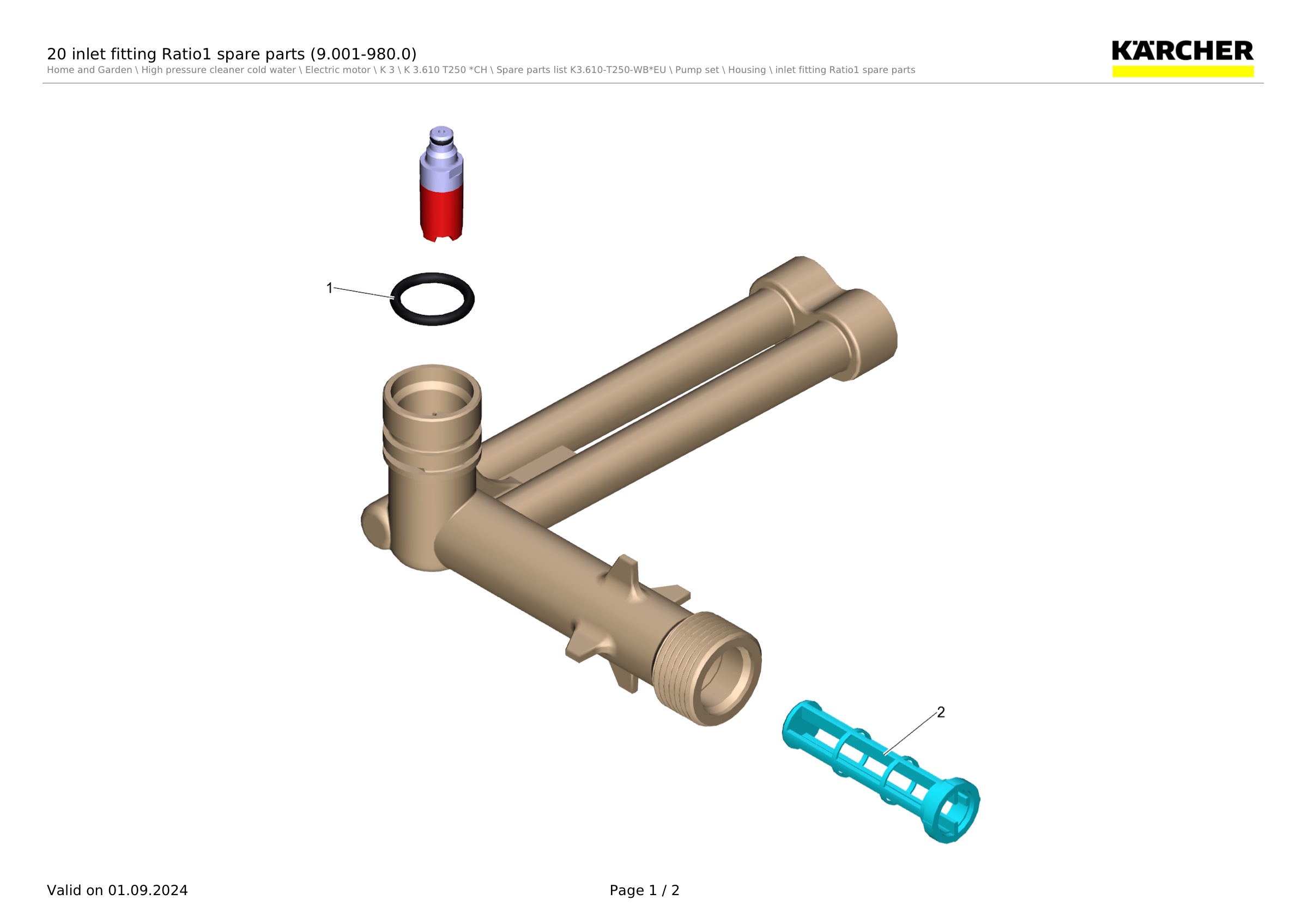 20 inlet fitting Ratio1 spare parts (9.001-980.0)