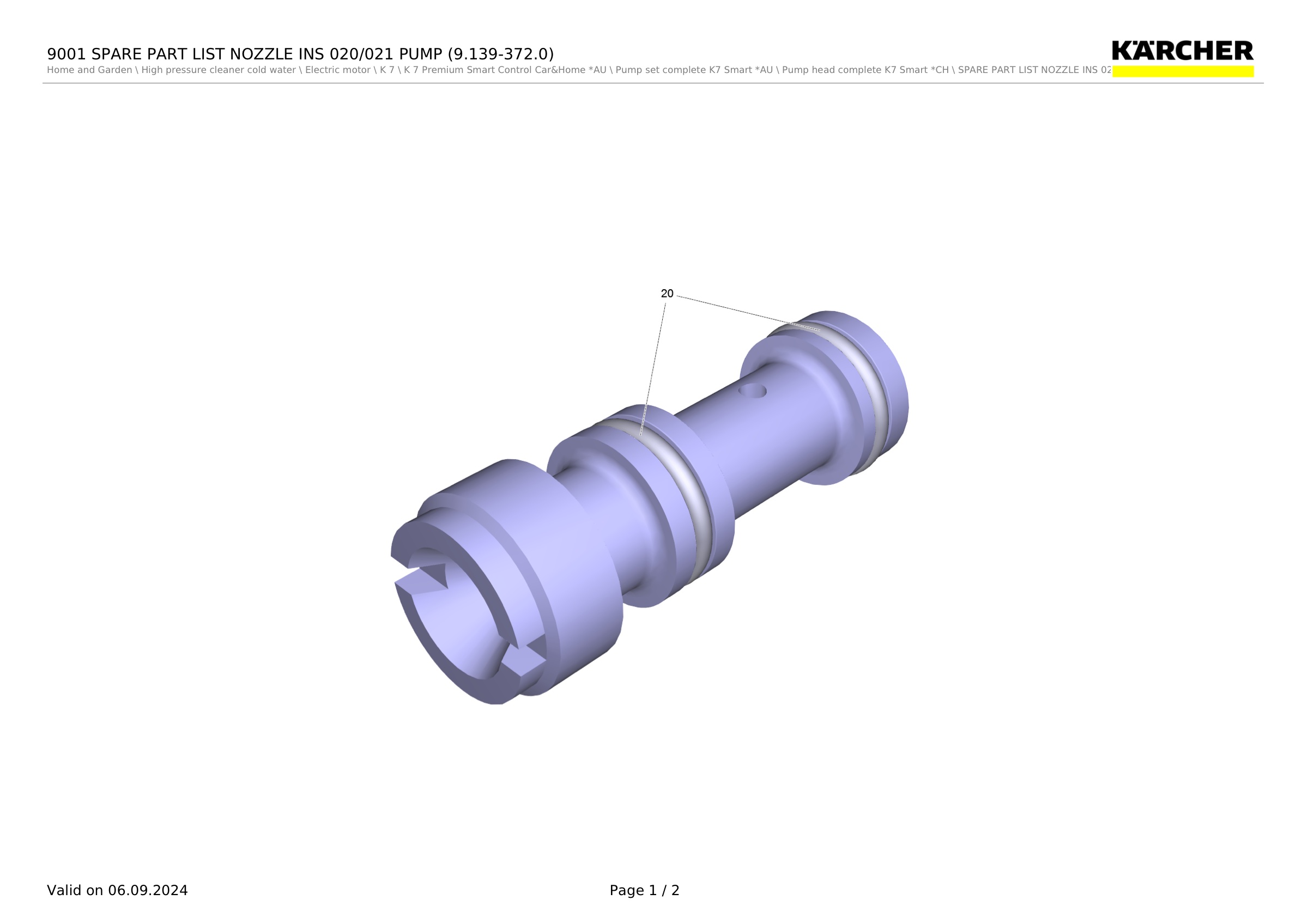 9001 SPARE PART LIST NOZZLE INS 020/021 PUMP (9.139-372.0)