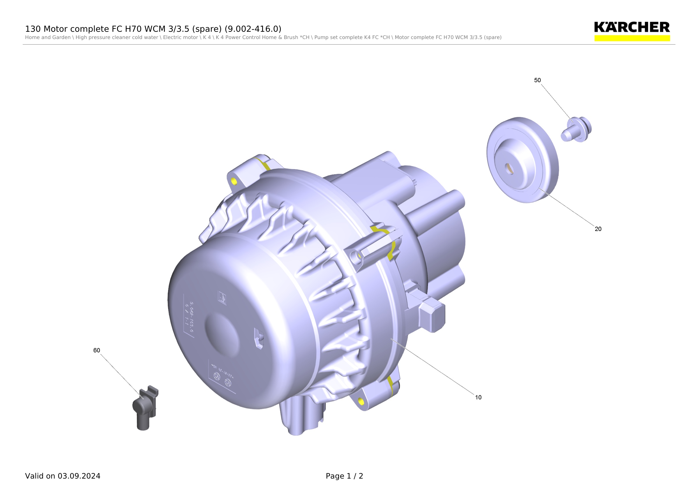 130 Motor complete FC H70 WCM 3/3.5 (spare) (9.002-416.0)