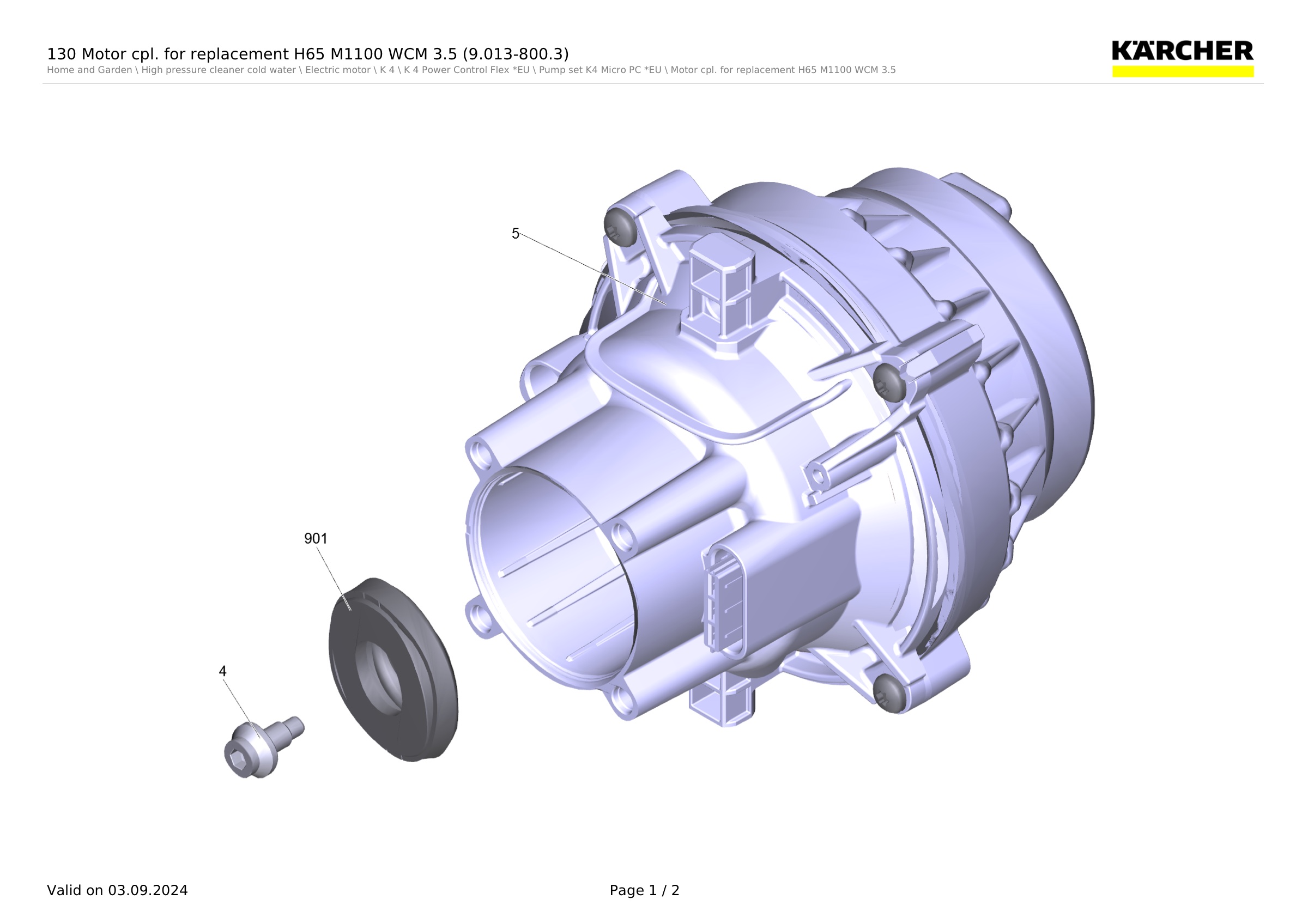 130 Motor cpl. for replacement H65 M1100 WCM 3.5 (9.013-800.3)