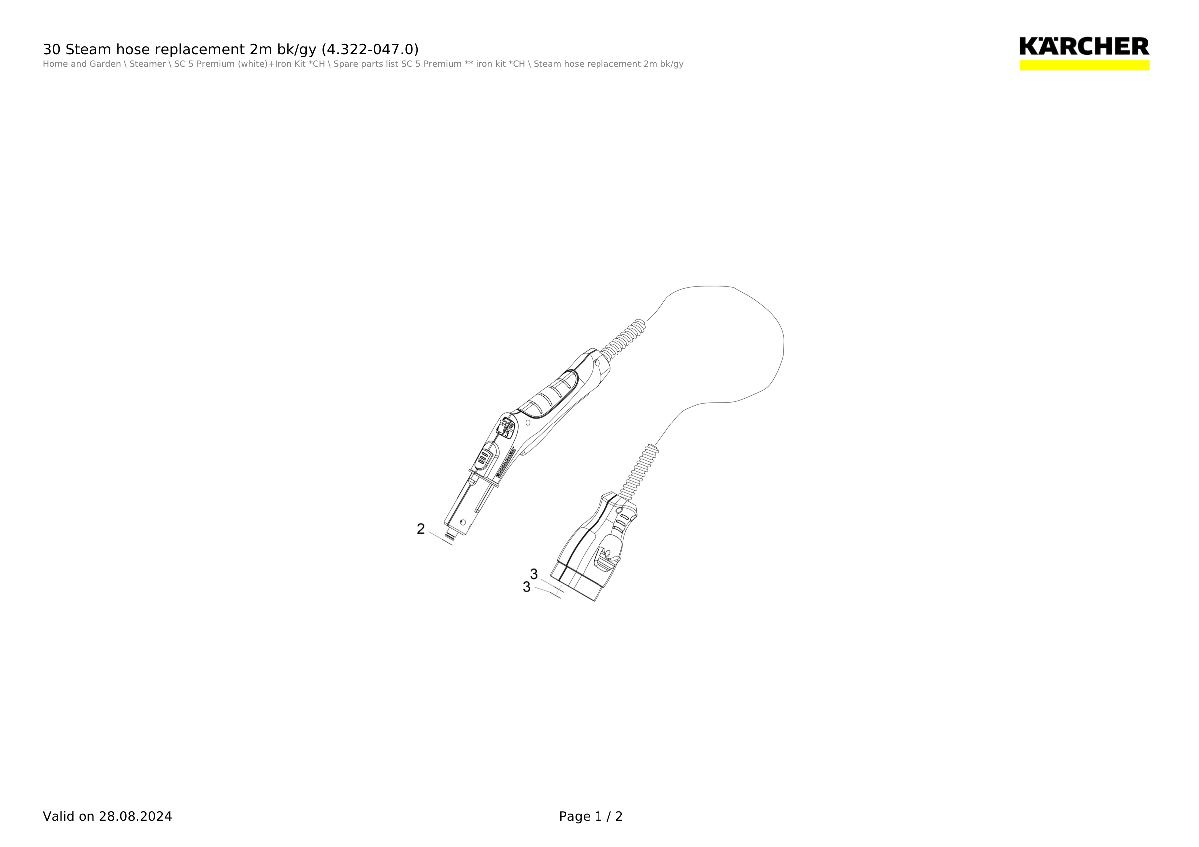 30 Steam hose replacement 2m bk/gy (4.322-047.0)