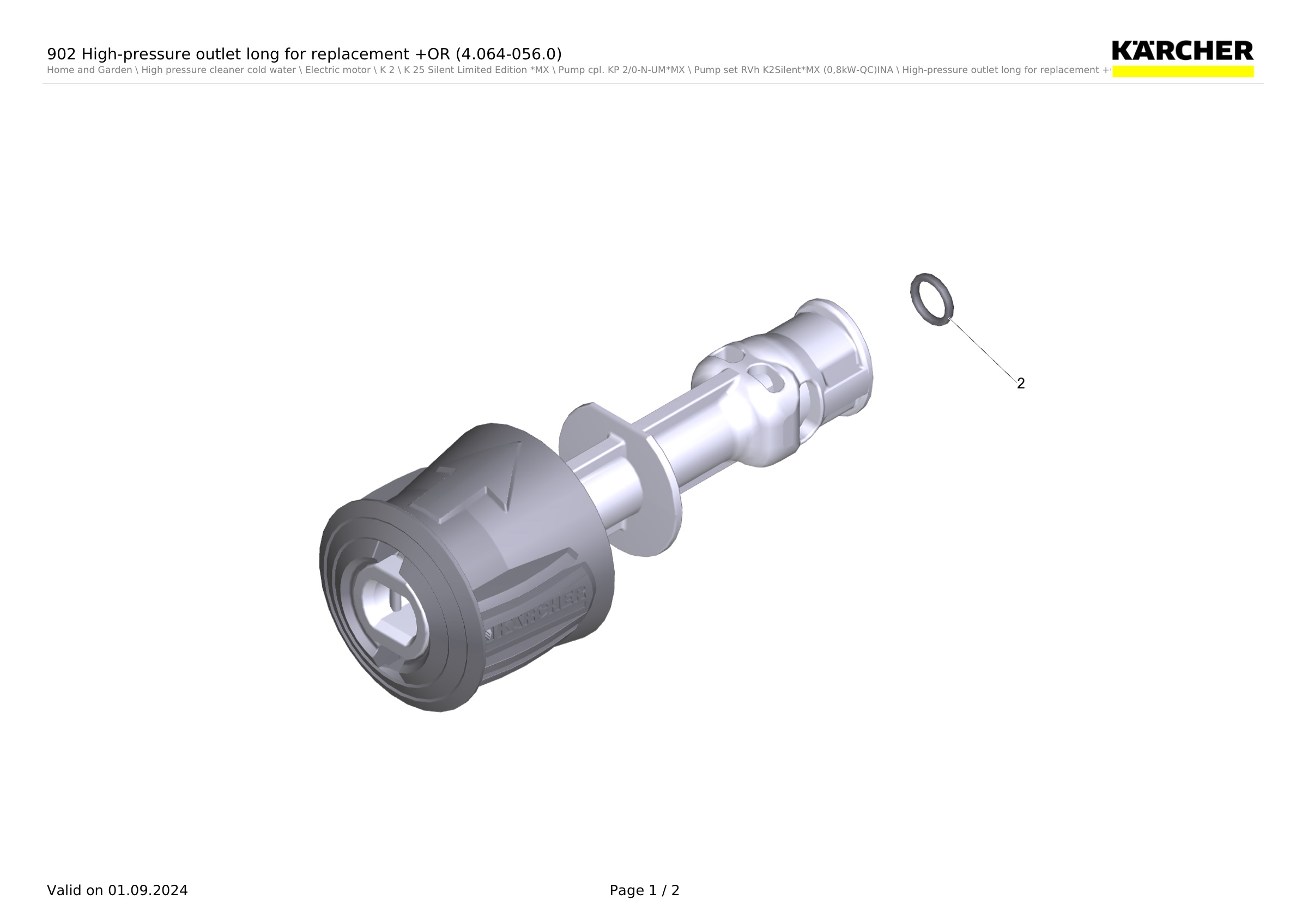 902 High-pressure outlet long for replacement +OR (4.064-056.0)