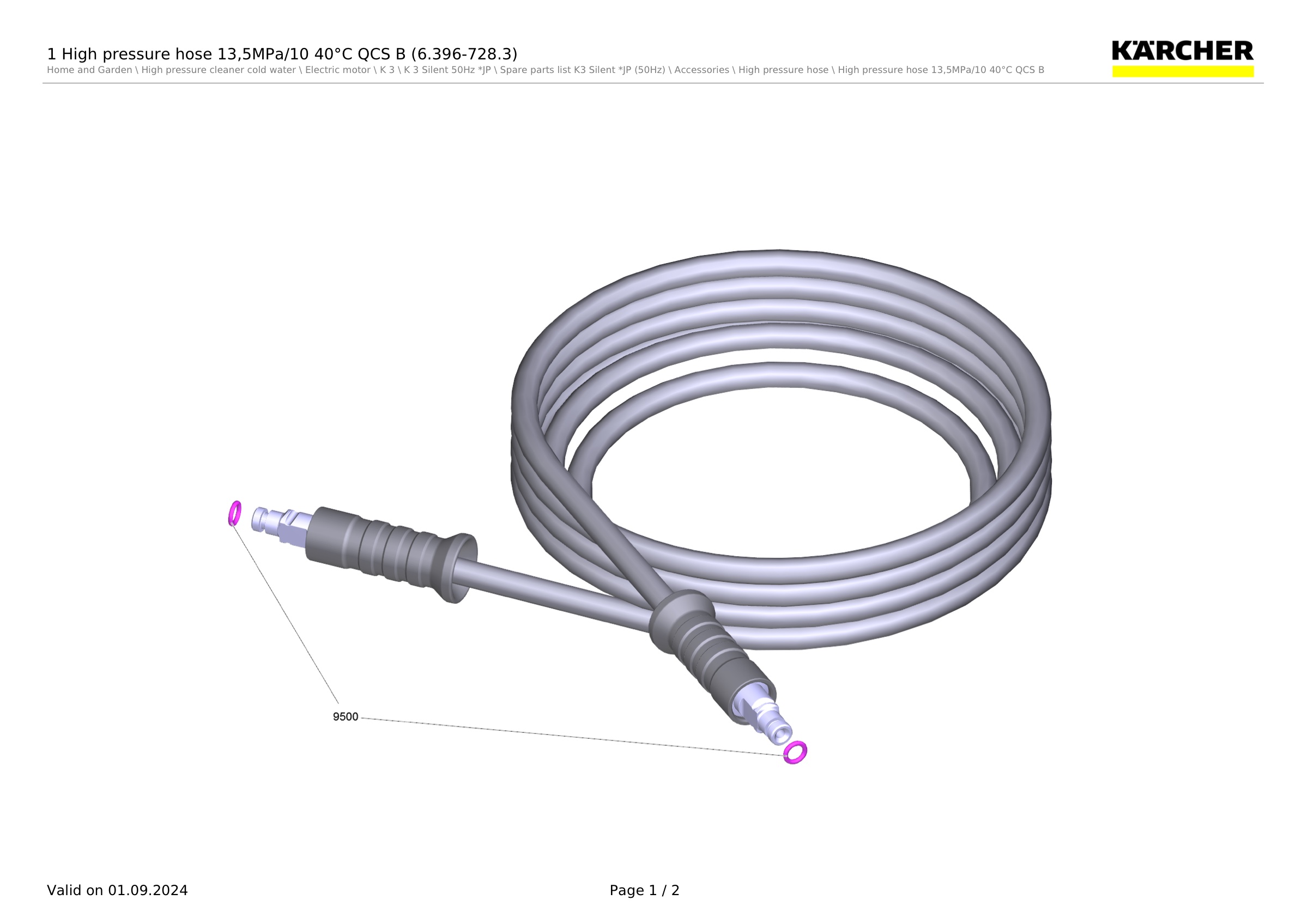 1 High pressure hose 13,5MPa/10 40°C QCS B (6.396-728.3)