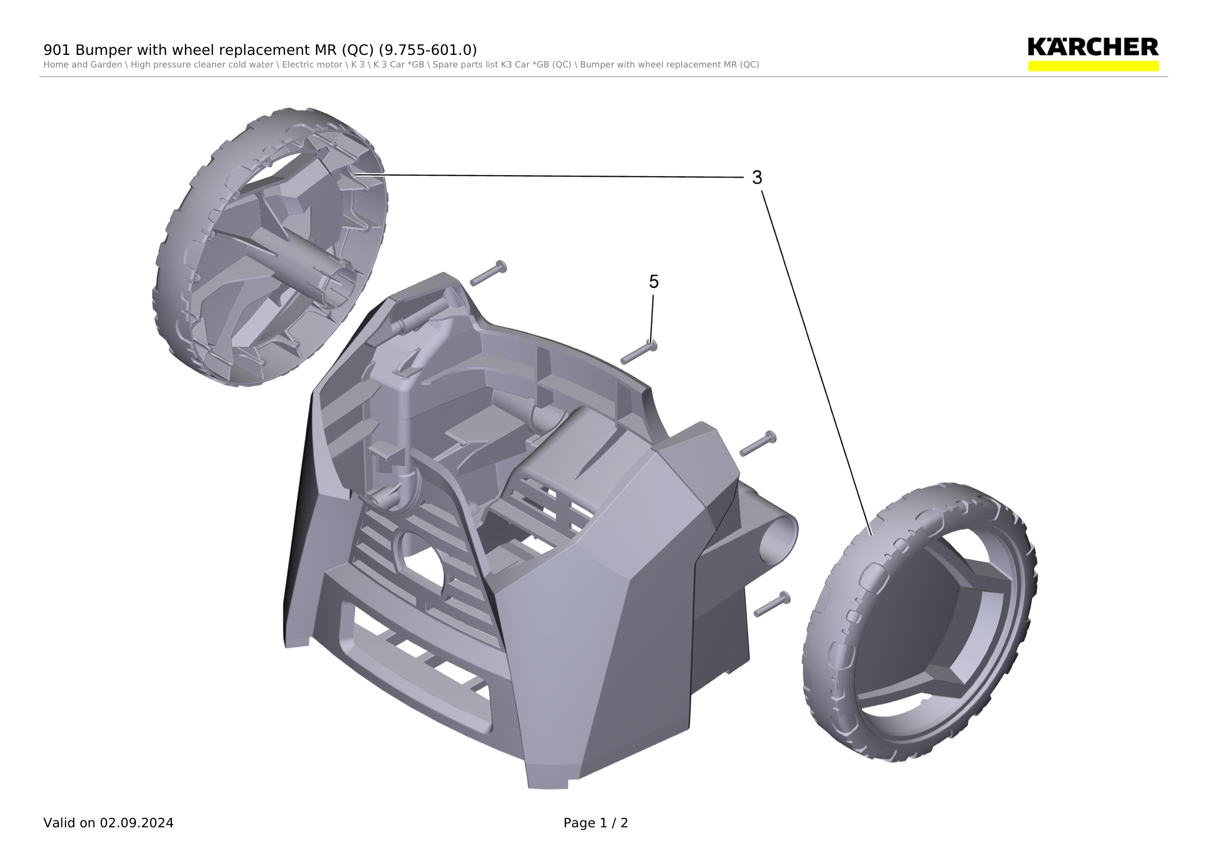 901 Bumper with wheel replacement MR (QC) (9.755-601.0)