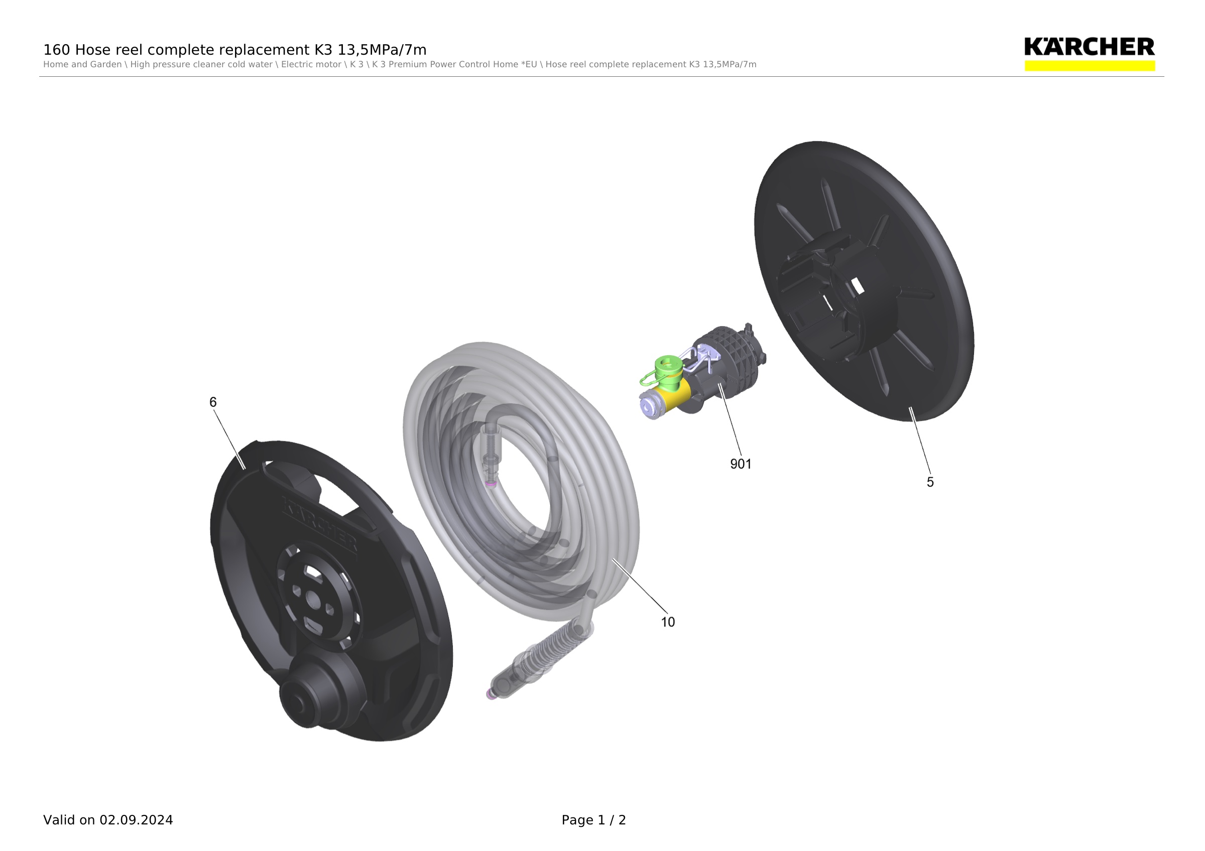 160 Hose reel complete replacement K3 13,5MPa/7m