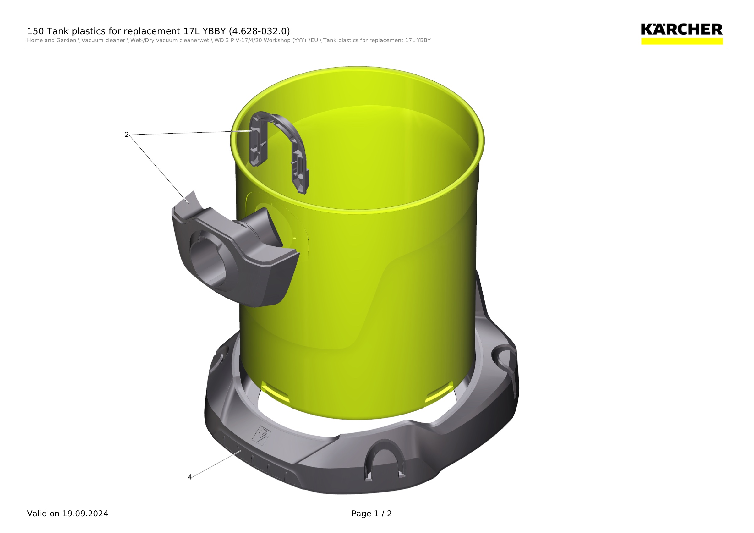 150 Tank plastics for replacement 17L YBBY (4.628-032.0)