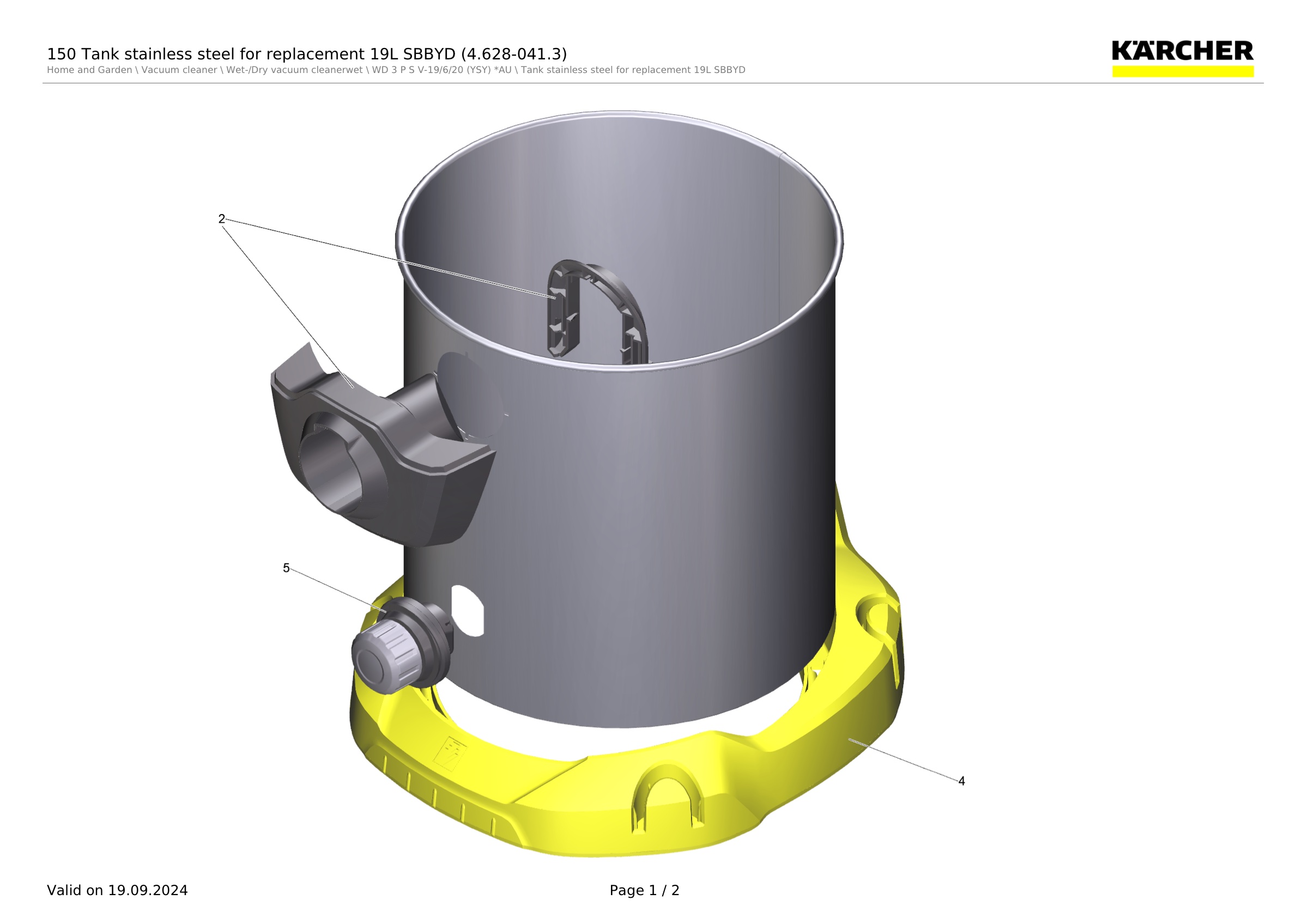 150 Tank stainless steel for replacement 19L SBBYD (4.628-041.3)
