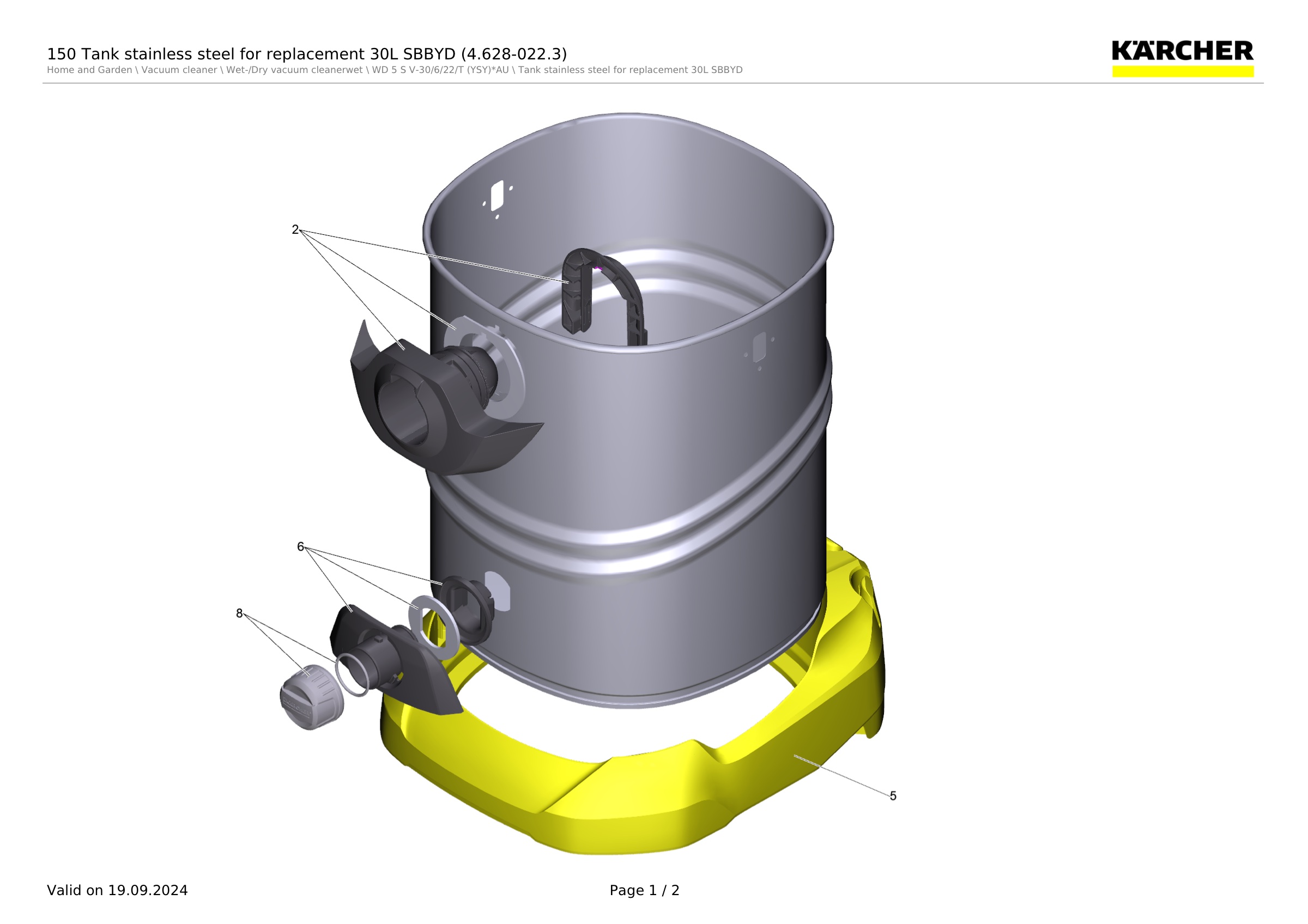 150 Tank stainless steel for replacement 30L SBBYD (4.628-022.3)