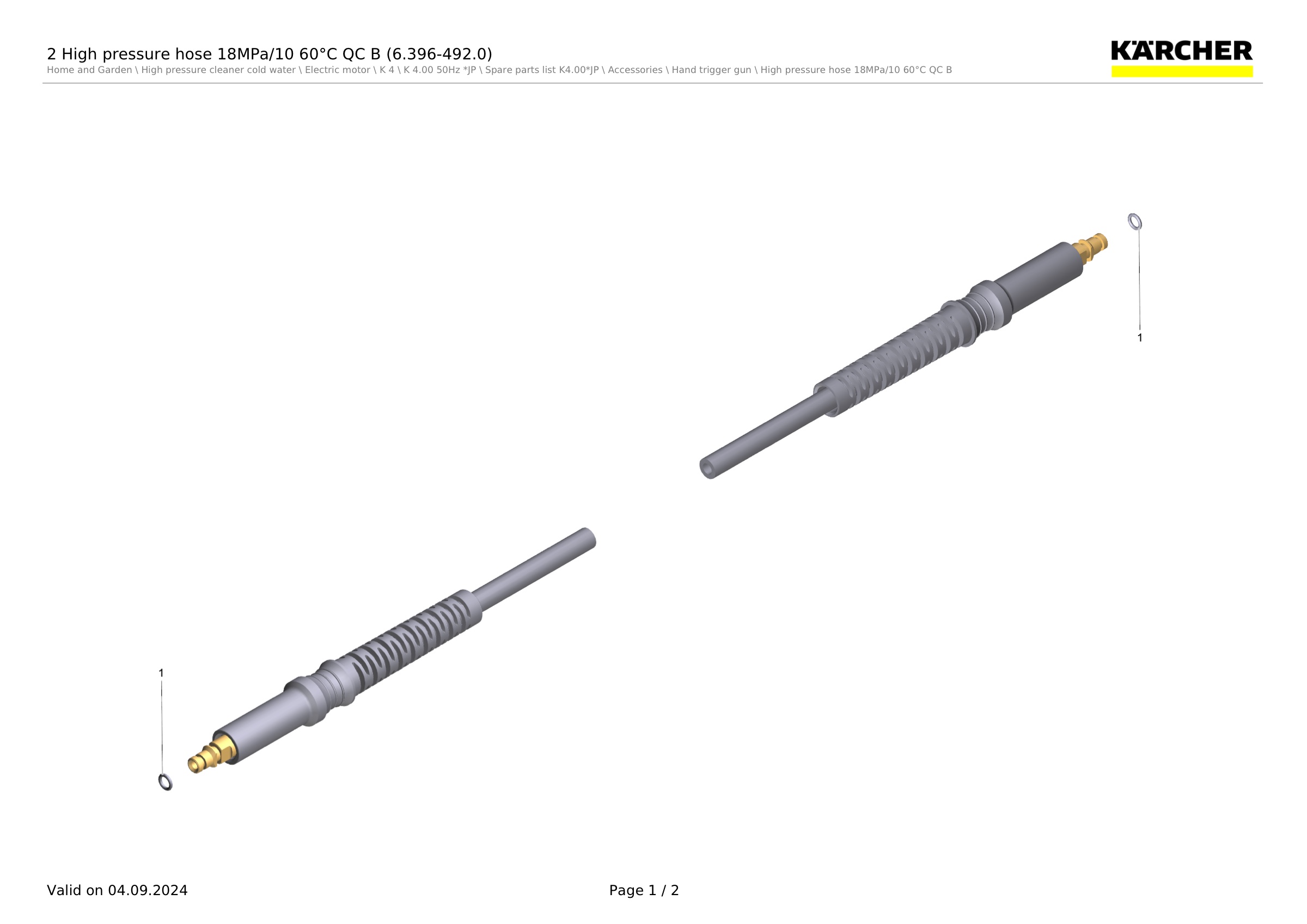 2 High pressure hose 18MPa/10 60°C QC B (6.396-492.0)