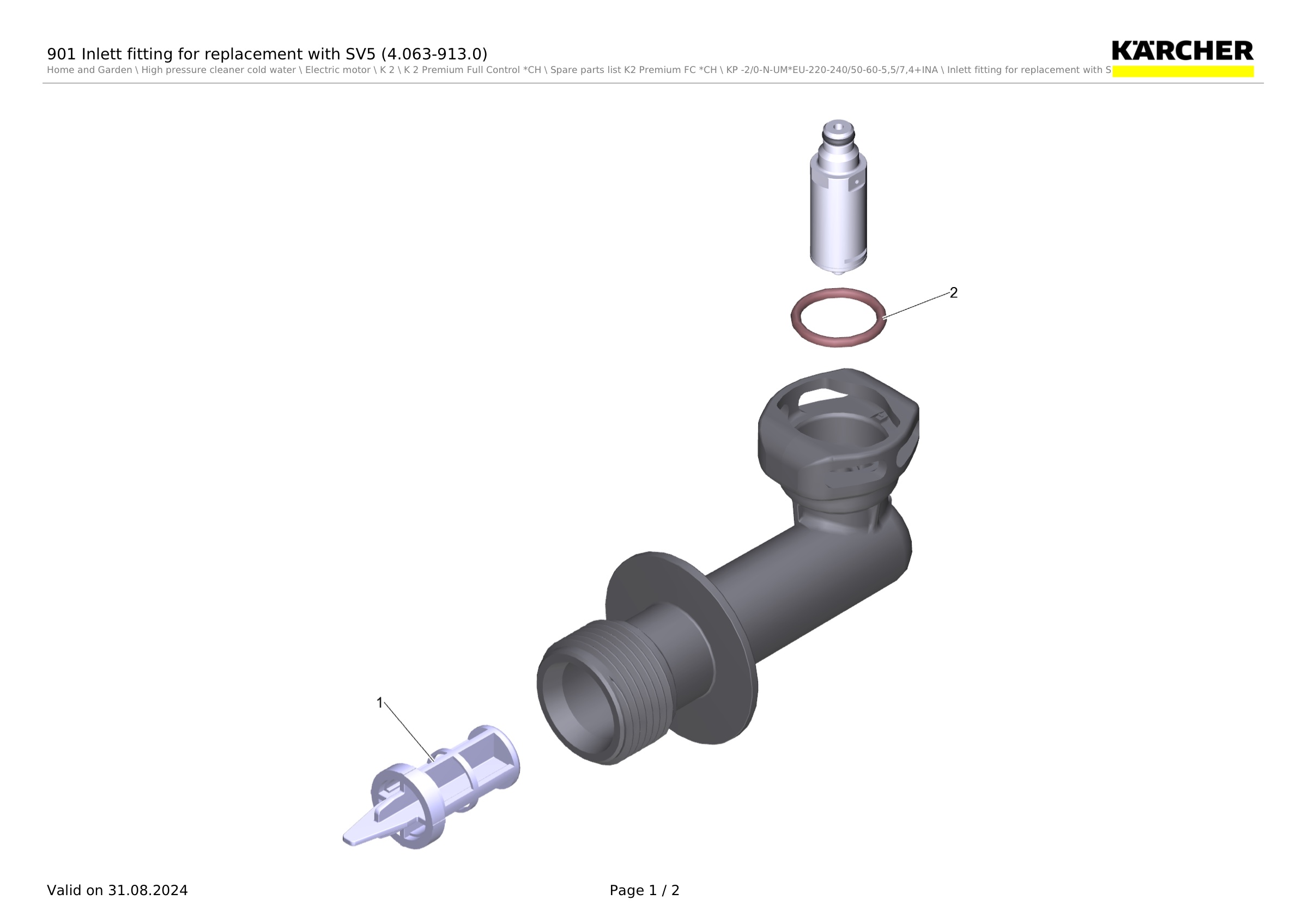 901 Inlett fitting for replacement with SV5 (4.063-913.0)