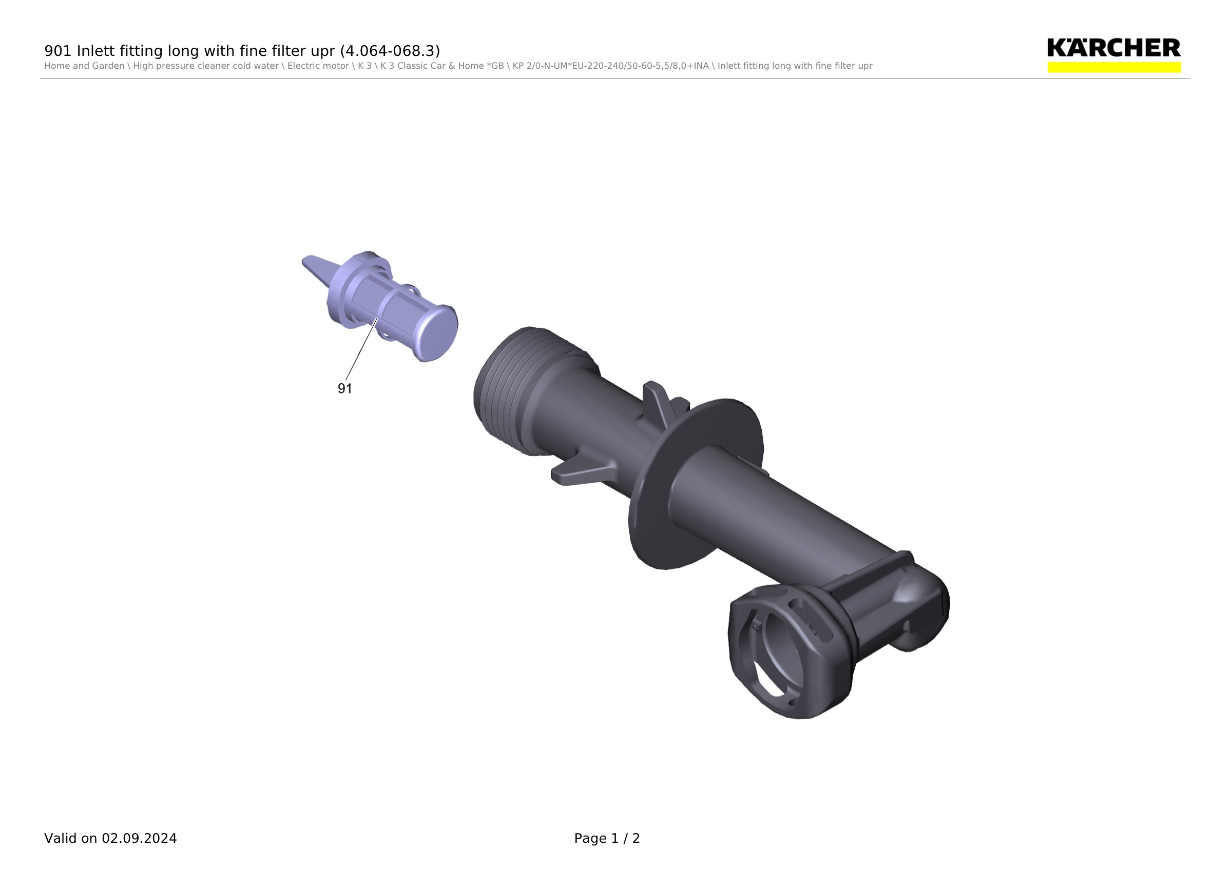 901 Inlett fitting long with fine filter upr (4.064-068.3)
