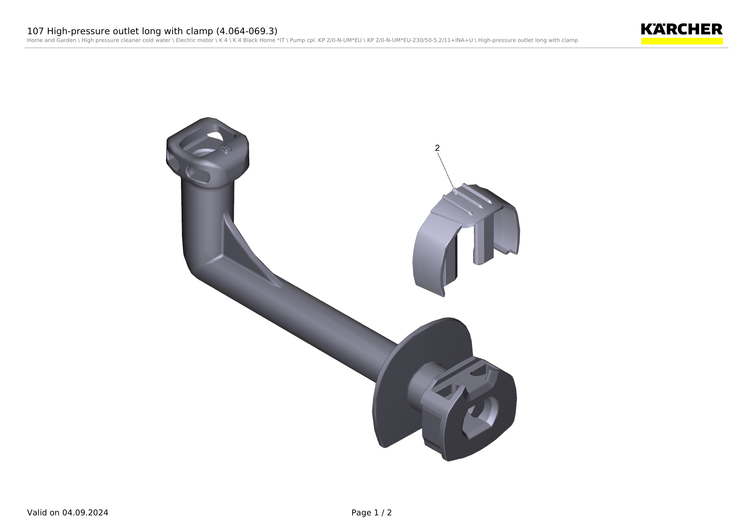 107 High-pressure outlet long with clamp (4.064-069.3)