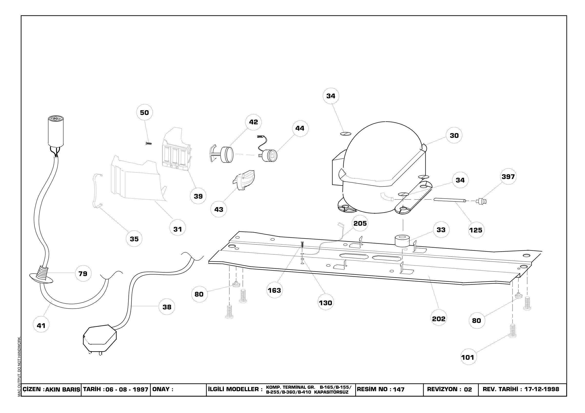 COMP.TERMINAL GR.( B-185/155/255/360/410 Without capasitor)