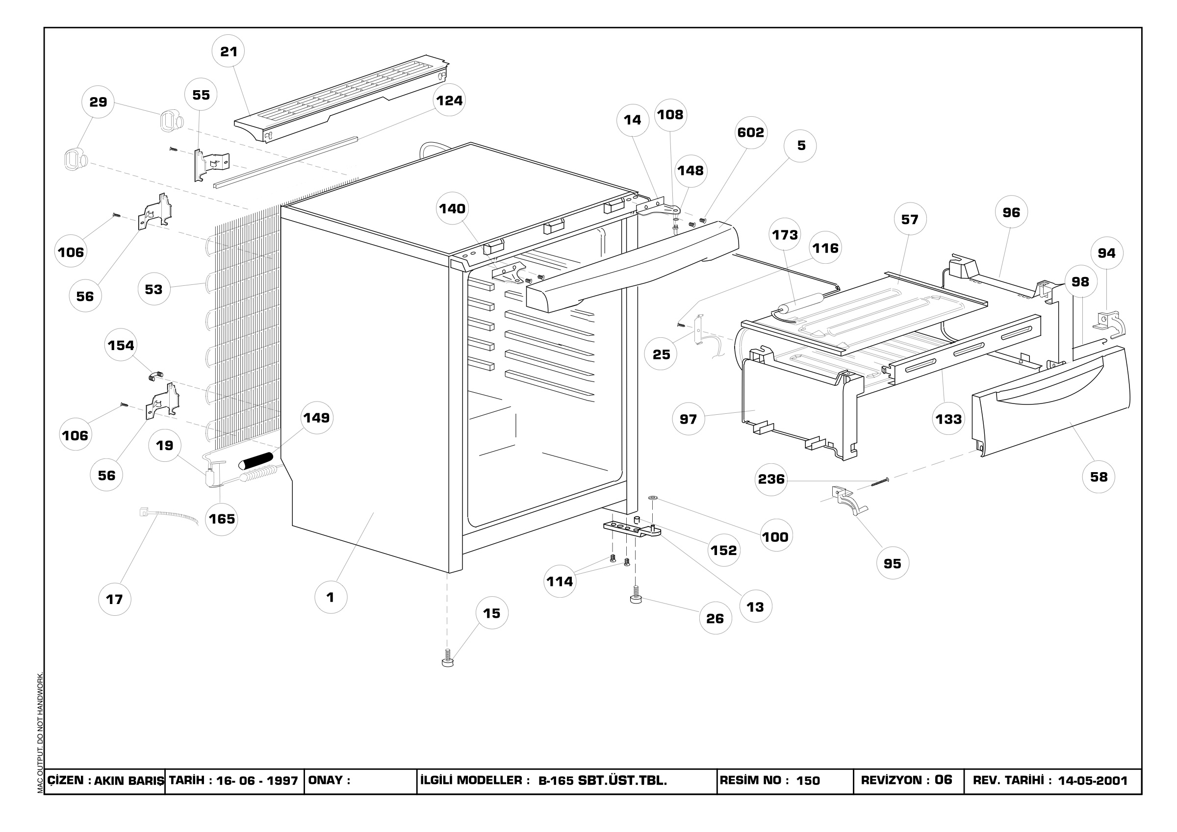 CABINET ASSEMBLY( B-165 FIXED UPPER TABLE)