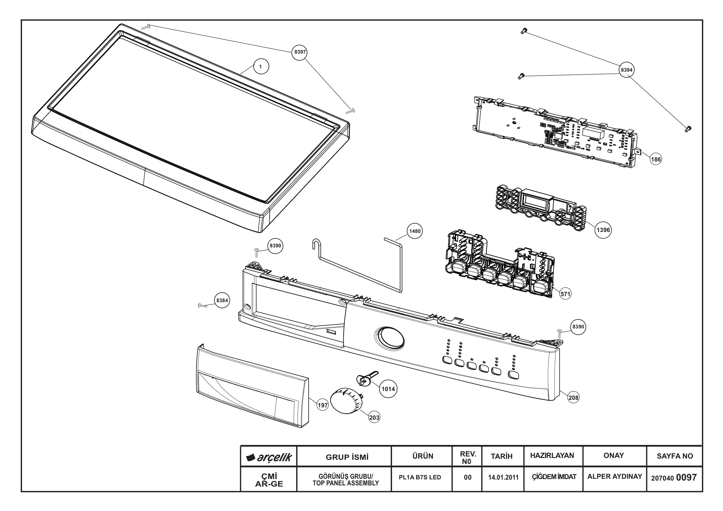 TOP PANEL ASSEMBLY PL1A B7SLED (REV-00)