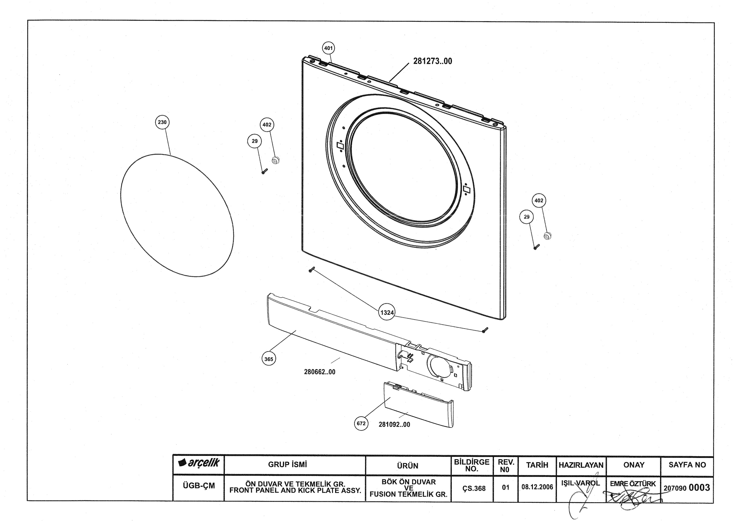 FRONT PANEL AND KICK PLATE ASSYEMBLY (REV01)