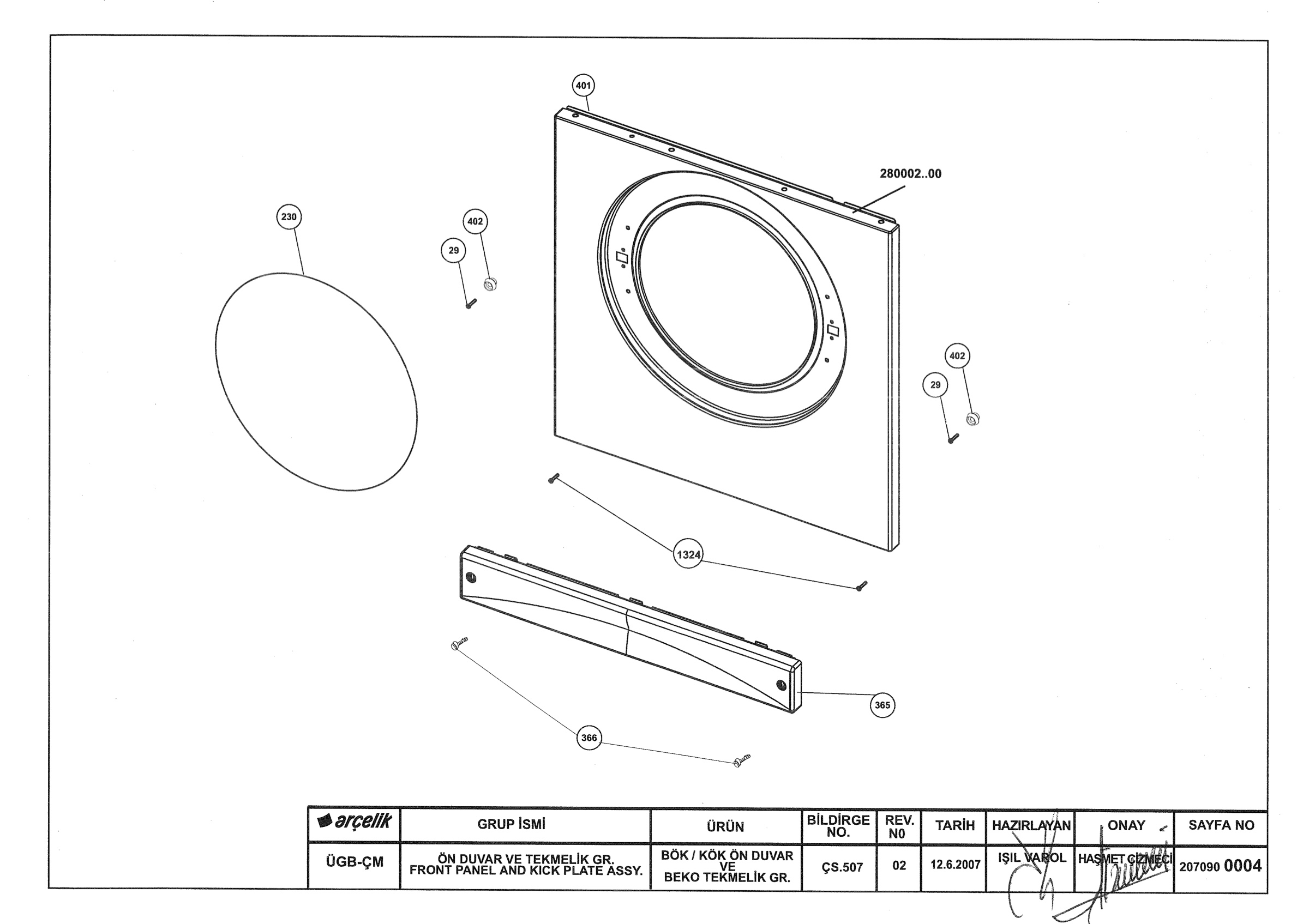 FRONT PANEL AND KICK PLATE ASSYEMBLY (REV02)