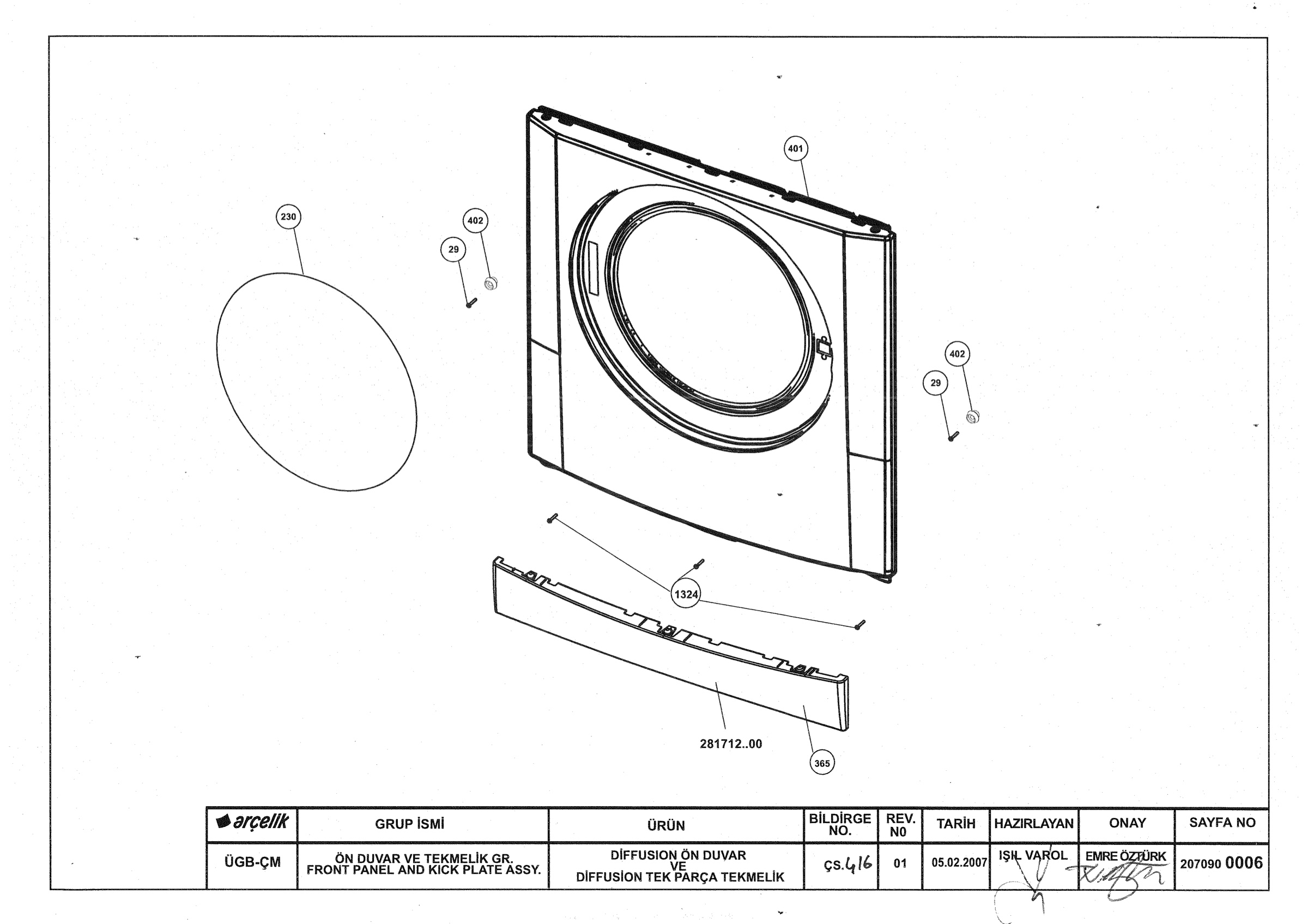 FRONT PANEL AND KICK PLATE ASSYEMBLY (REV01)