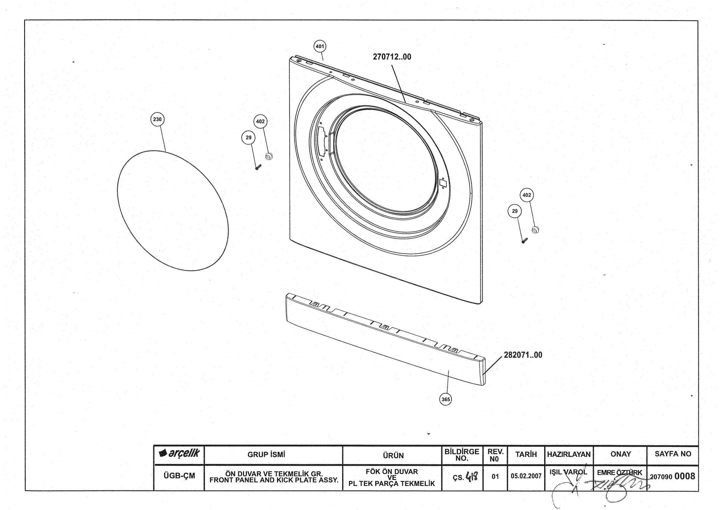 FRONT PANEL AND KICK PLATE ASSYEMBLY (REV01)