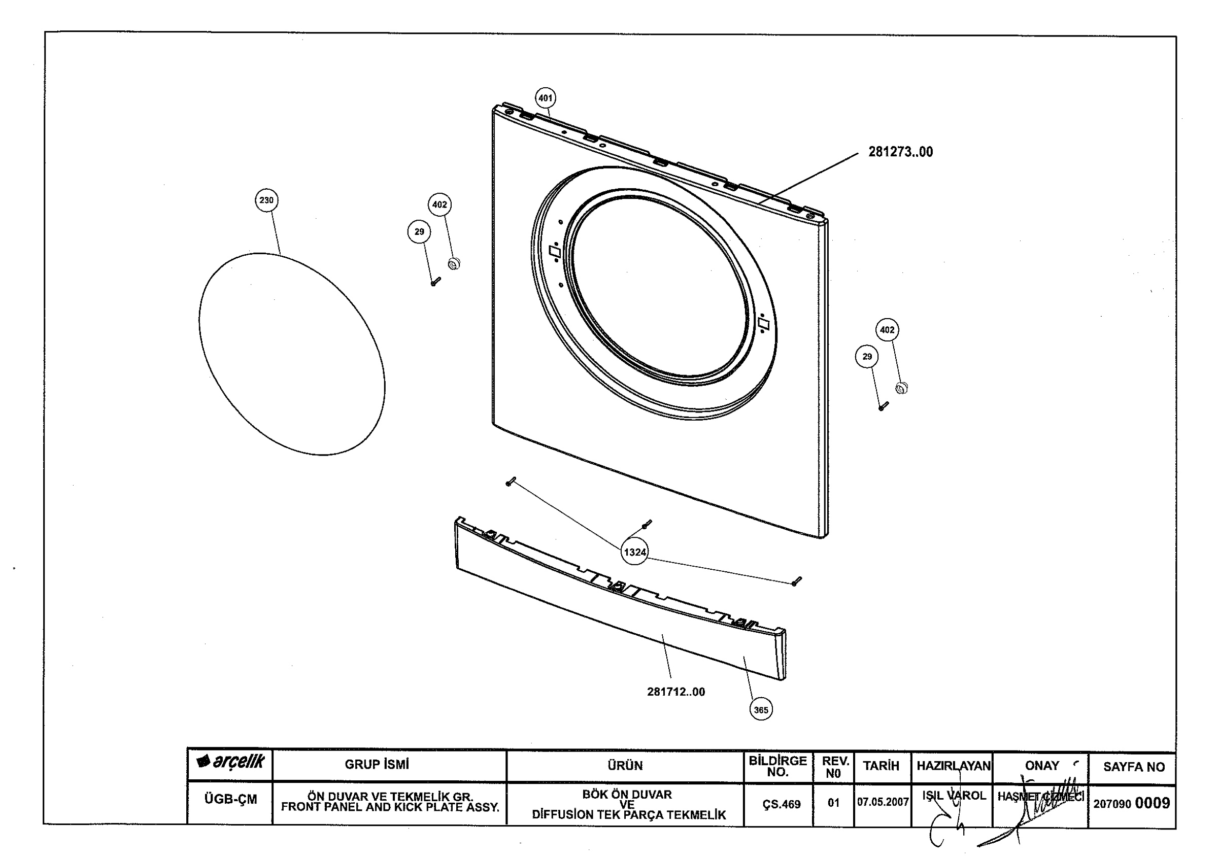 FRONT PANEL AND KICK PLATE ASSYEMBLY (REV01)