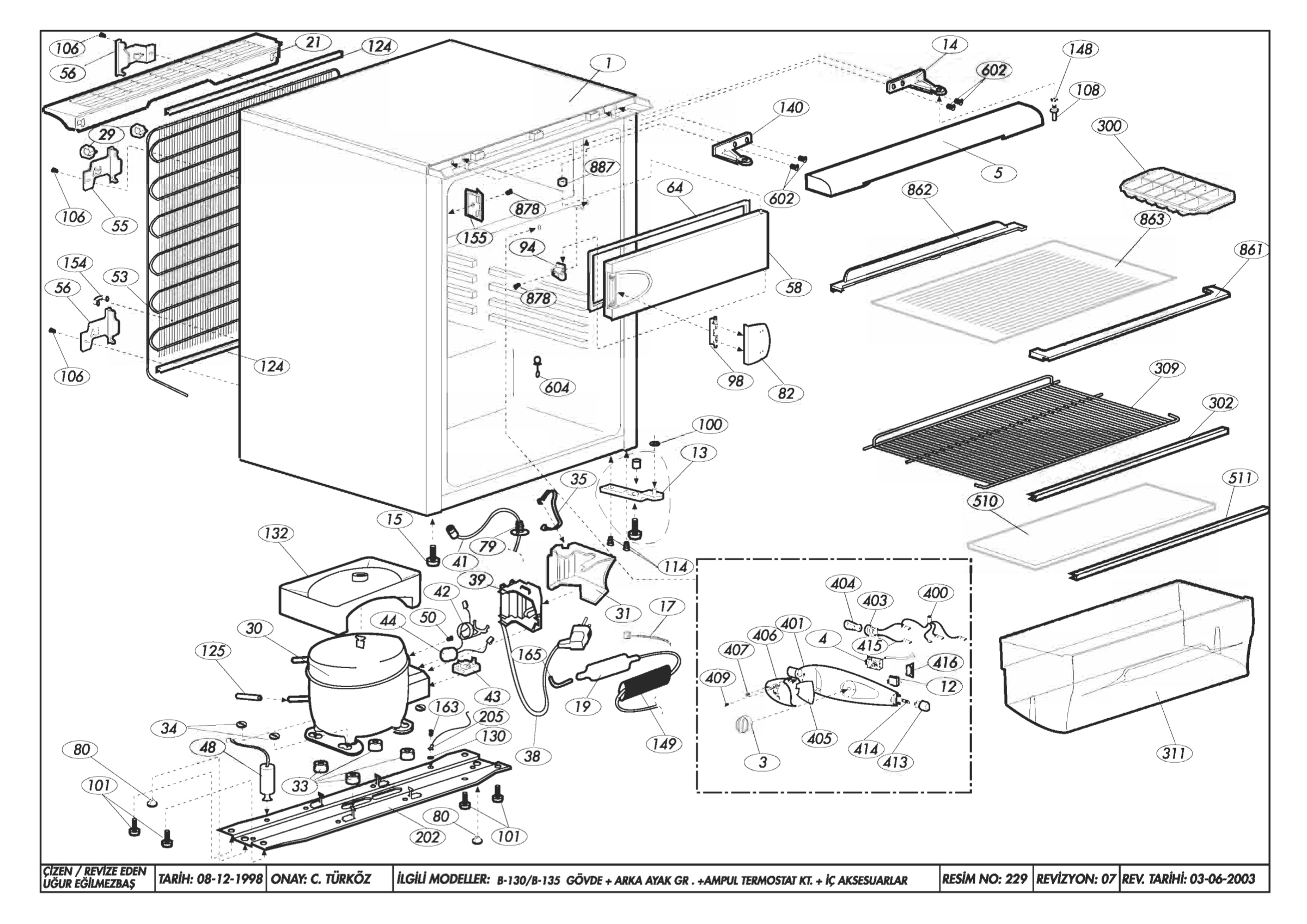 CABINET ASSY. (B-130/135 FIXED TABLE)
