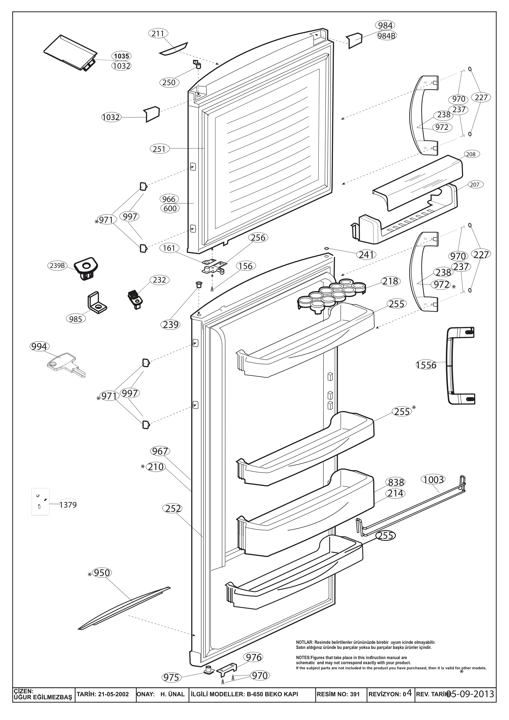 DOOR ASSY. (B-650 BEKO RDV)