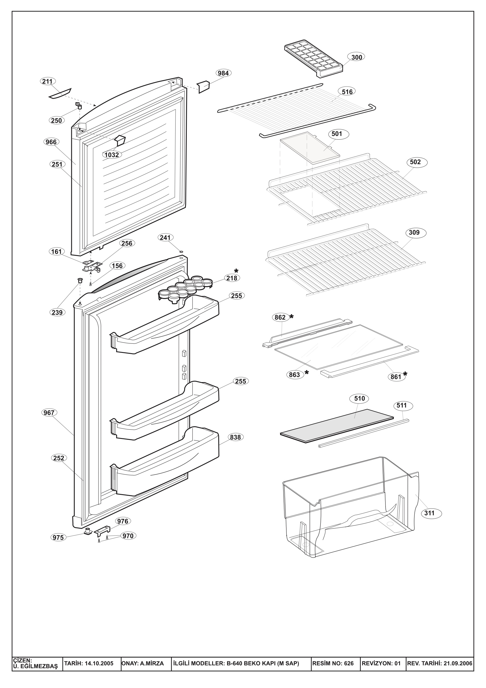 CABINET-DOOR ACCESSORIES ASSY. ( B- 640 FH )