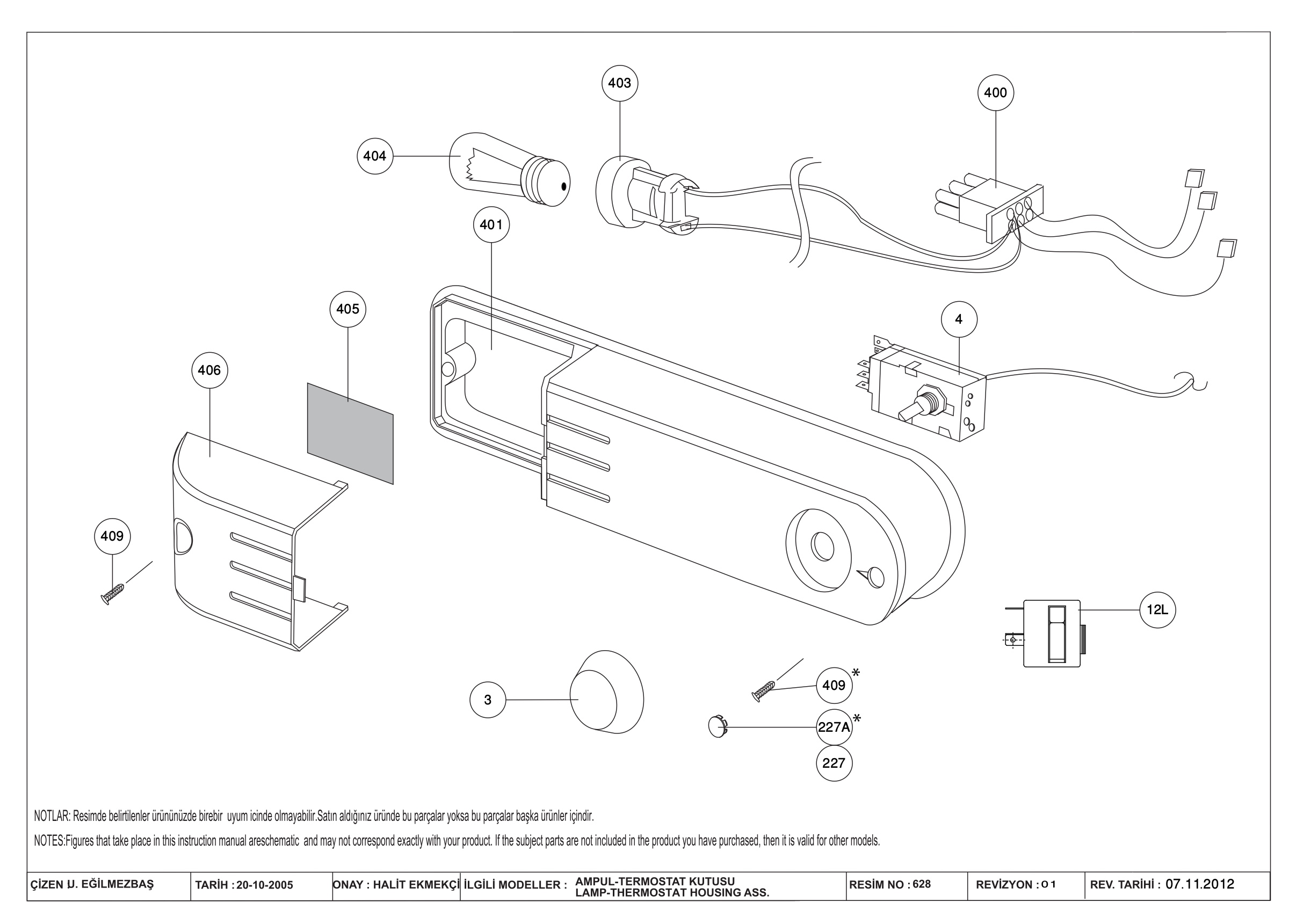 LAMP / THERMOSTAT BOX ASSEMBLY (B-170/175/180)