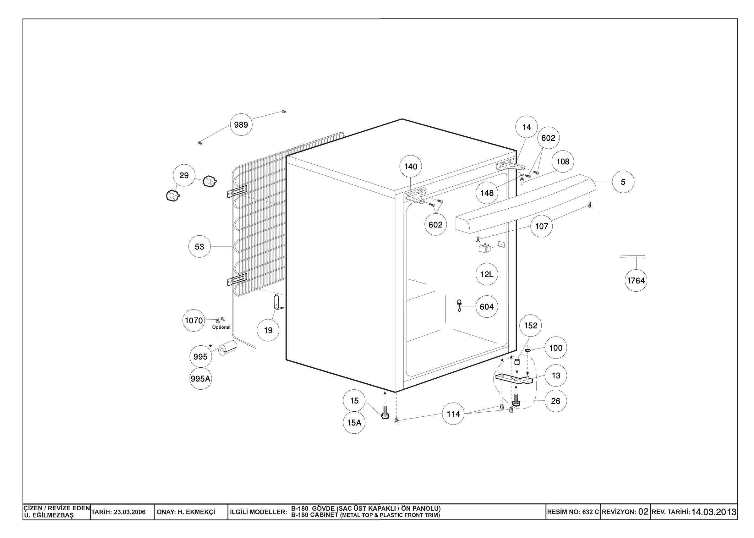CABINET ASSY. (B-180 METAL TOP & PLASTIC FRONT TRIM)