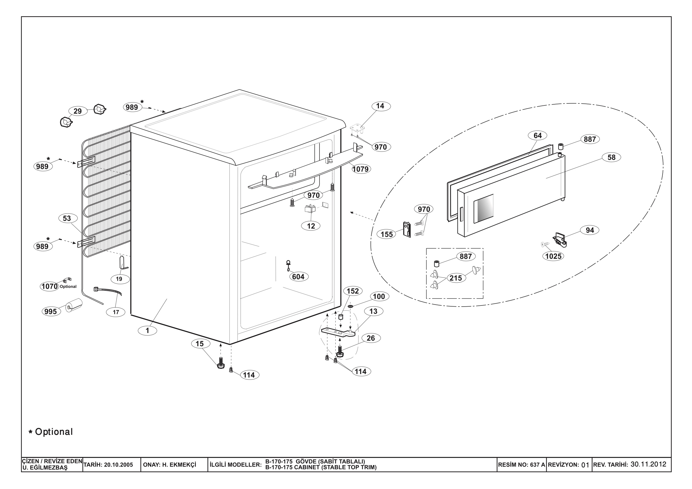 CABINET ASSEMBLY (B-170 / 175 FIXED TABLE)