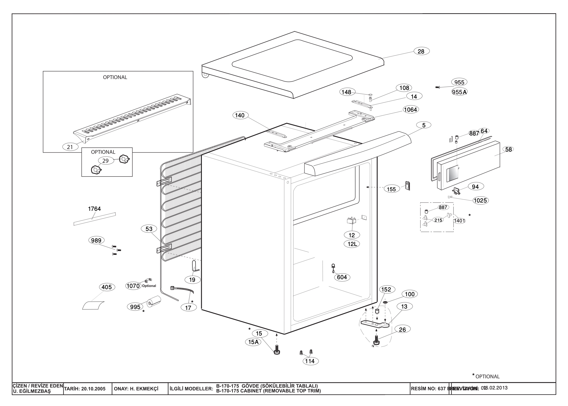 CABINET ASSY. (B-170/175 REMOVABLE TOP TRIM)