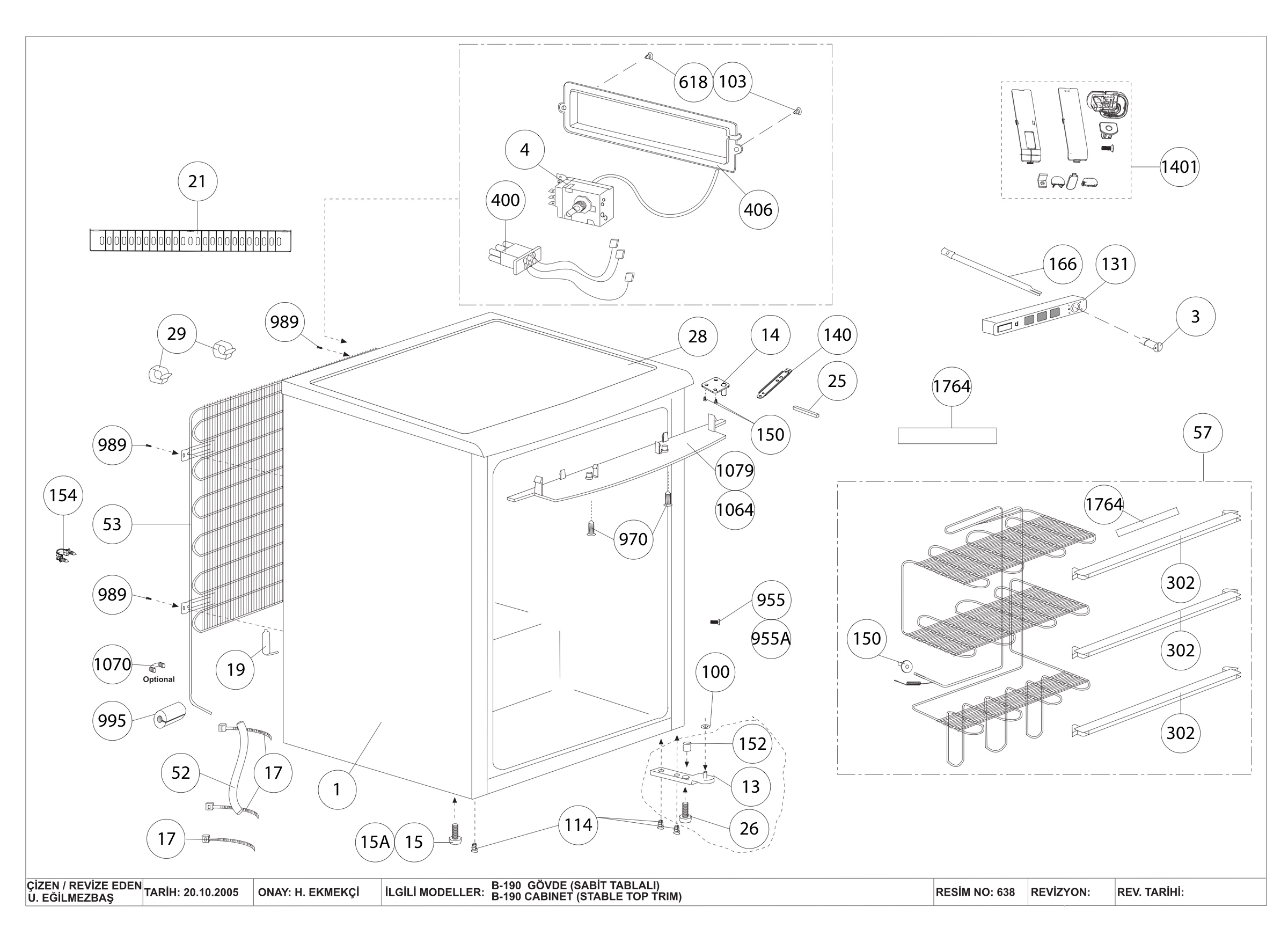 CABINET ASSEMBLY (B-190 FIXED TABLE)