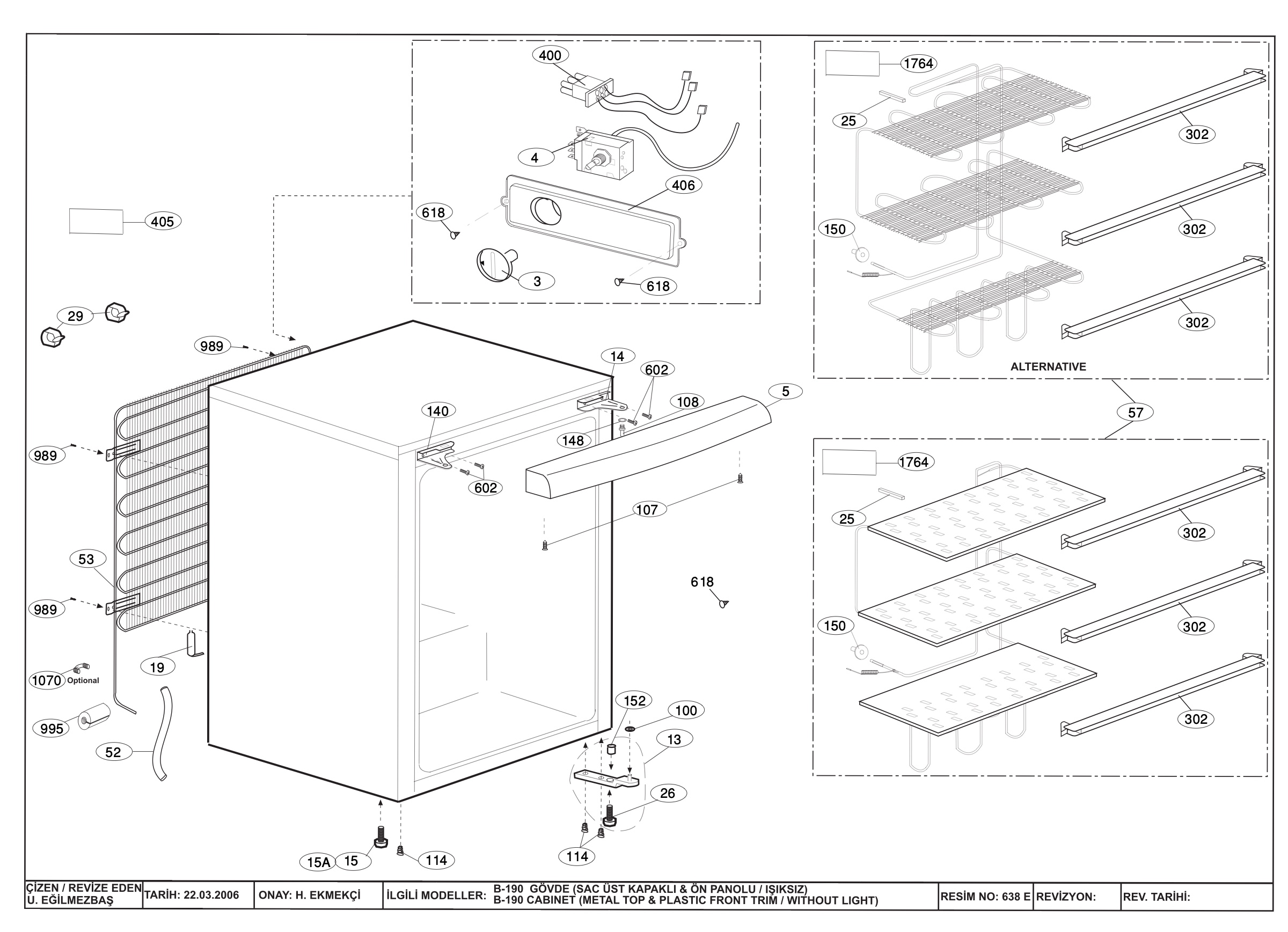 CABINET ASSY. (B-190 METAL TOP & PLASTIC FRONT TRIM & WITHOUT LIGHT)