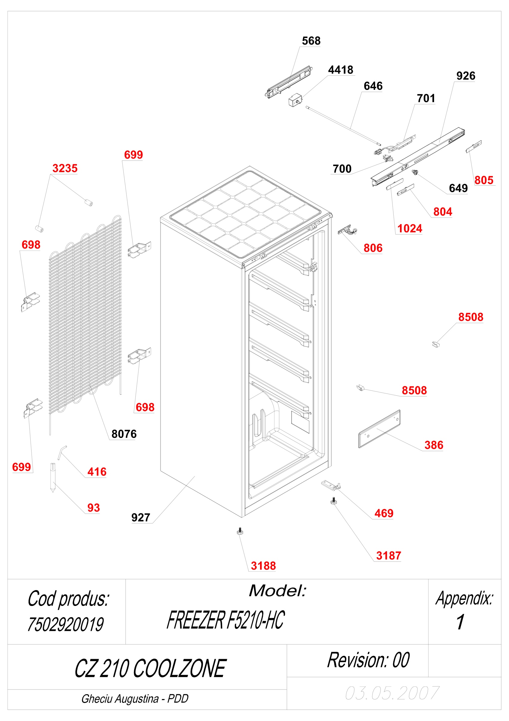 EXPLODED VIEW CABINET CZ 210 COOLZONE