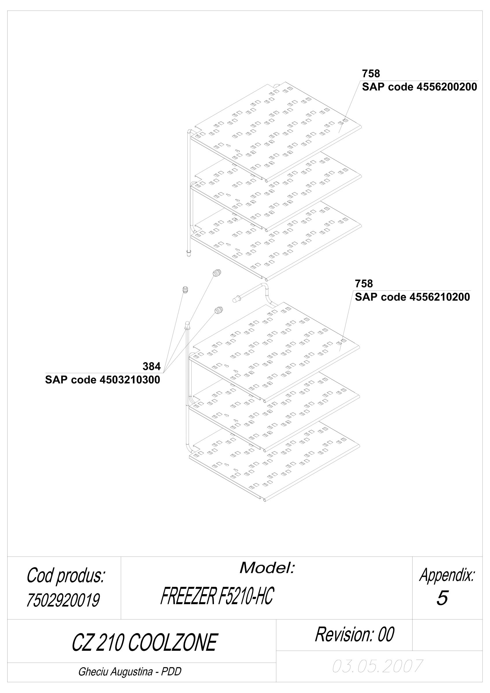 EXPLODED VIEW EVAPORATOR CZ 210 COOLZONE