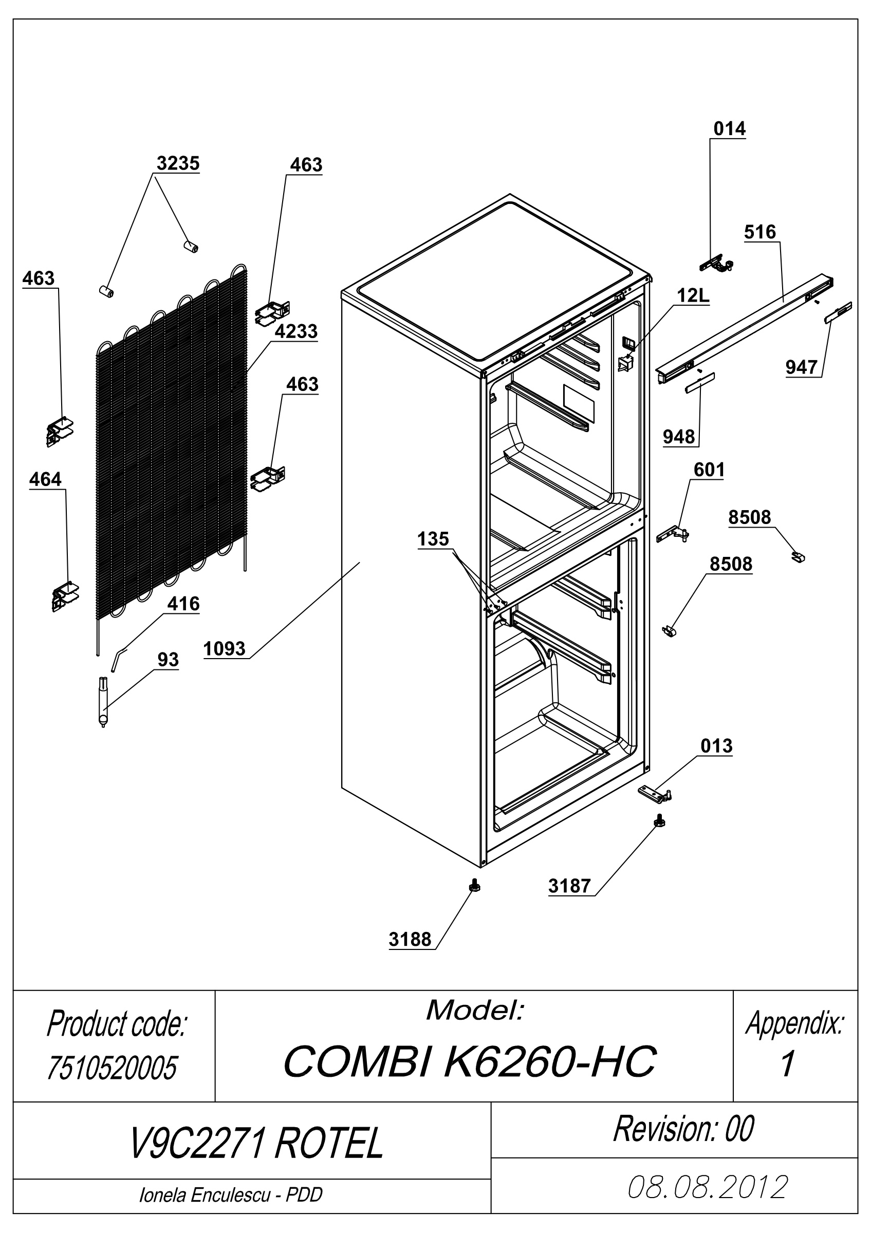 EXPLODED VIEW CABINET V9C2271 ROTEL