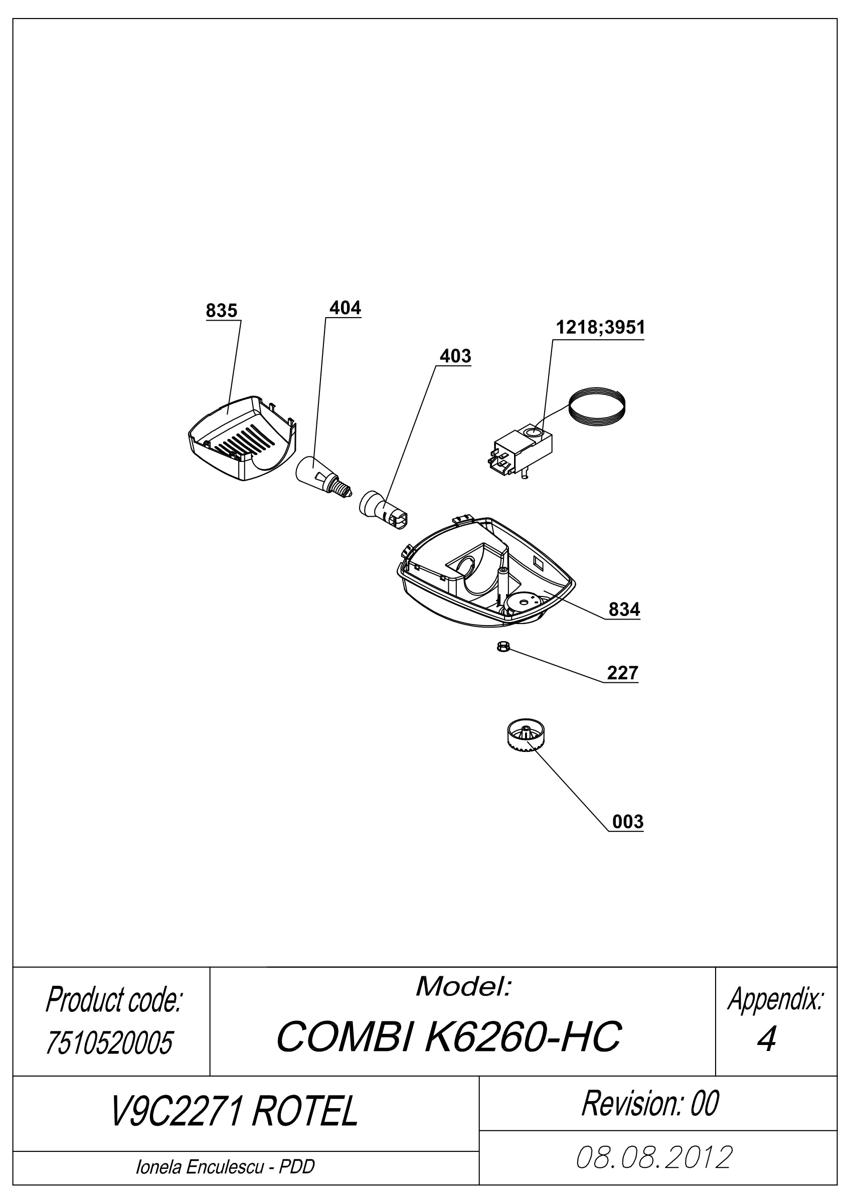 EXPLODED VIEW THERMOSTAT V9C2271 ROTEL